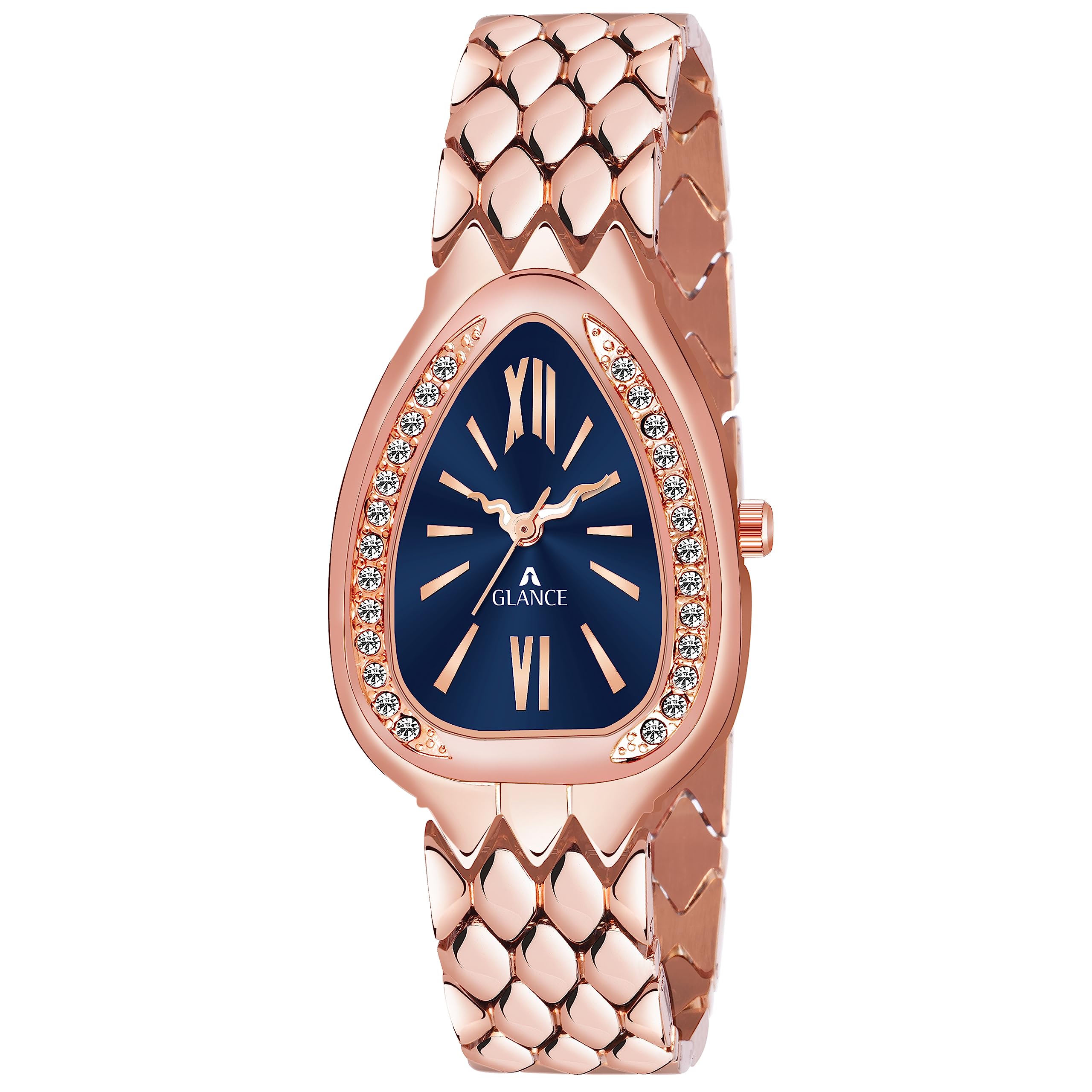 AglanceGreen dial Rose Silver Cobra Chain Watch for Girls | Dial Metal Watch Bracelet for Women and Girls (Blue)