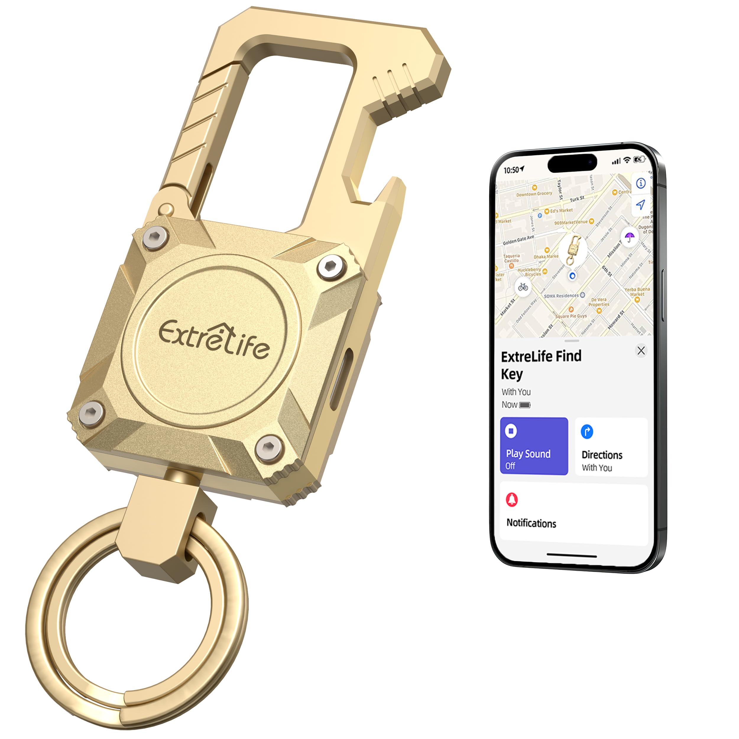 Portachiavi, funziona con Apple Find My, Heavy Duty portachiavi apribottiglie, moschettone auto portachiavi con localizzatore GPS, trova chiavi, Bluetooth Tracker per bagagli, bambini, borse e altro