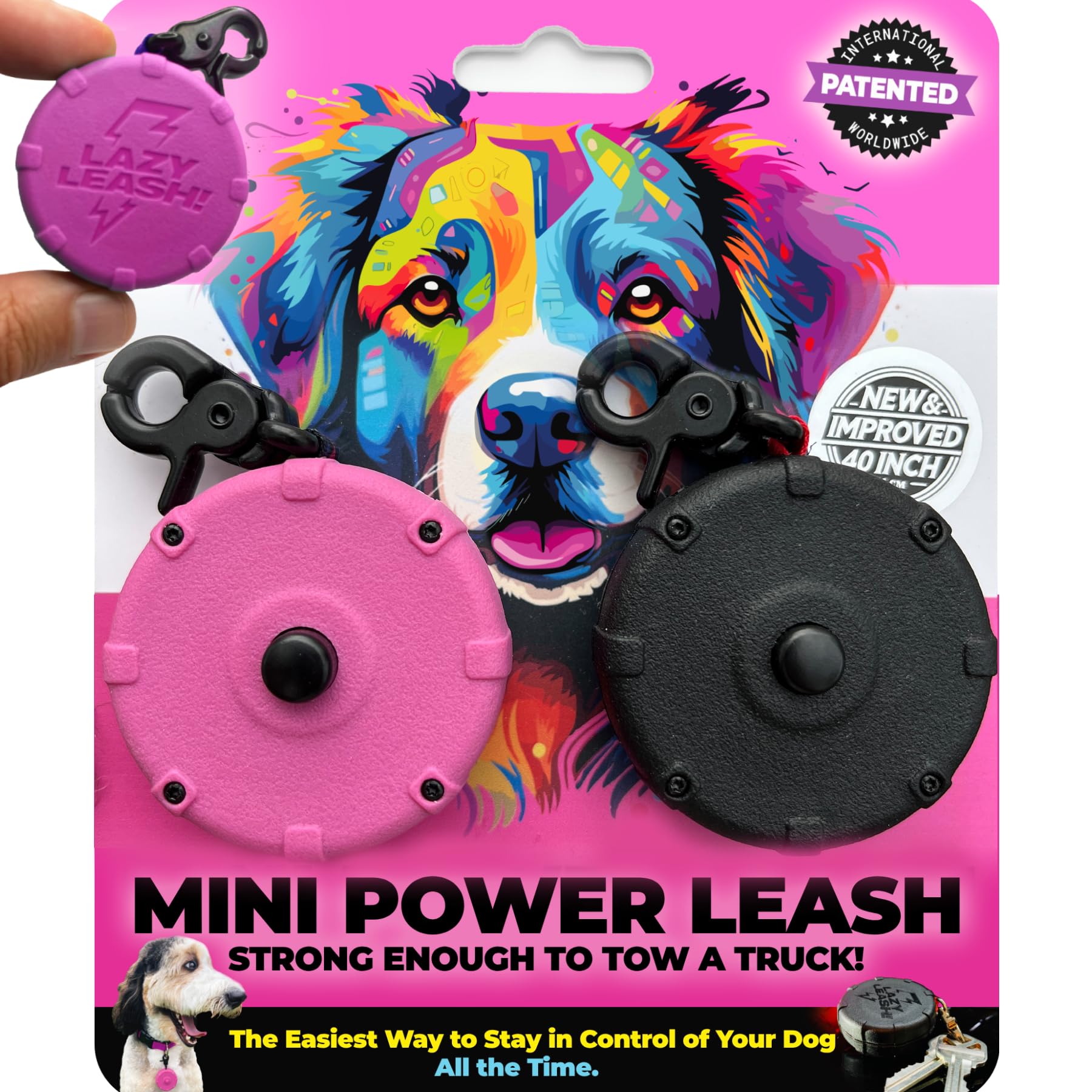 Mini Clip-On Power Leash Set – 2pc Heavy-Duty, Lightweight, Compact, Durable, Waterproof, Wearable, Adjustable Lead for Off-Leash Walking, Hiking,