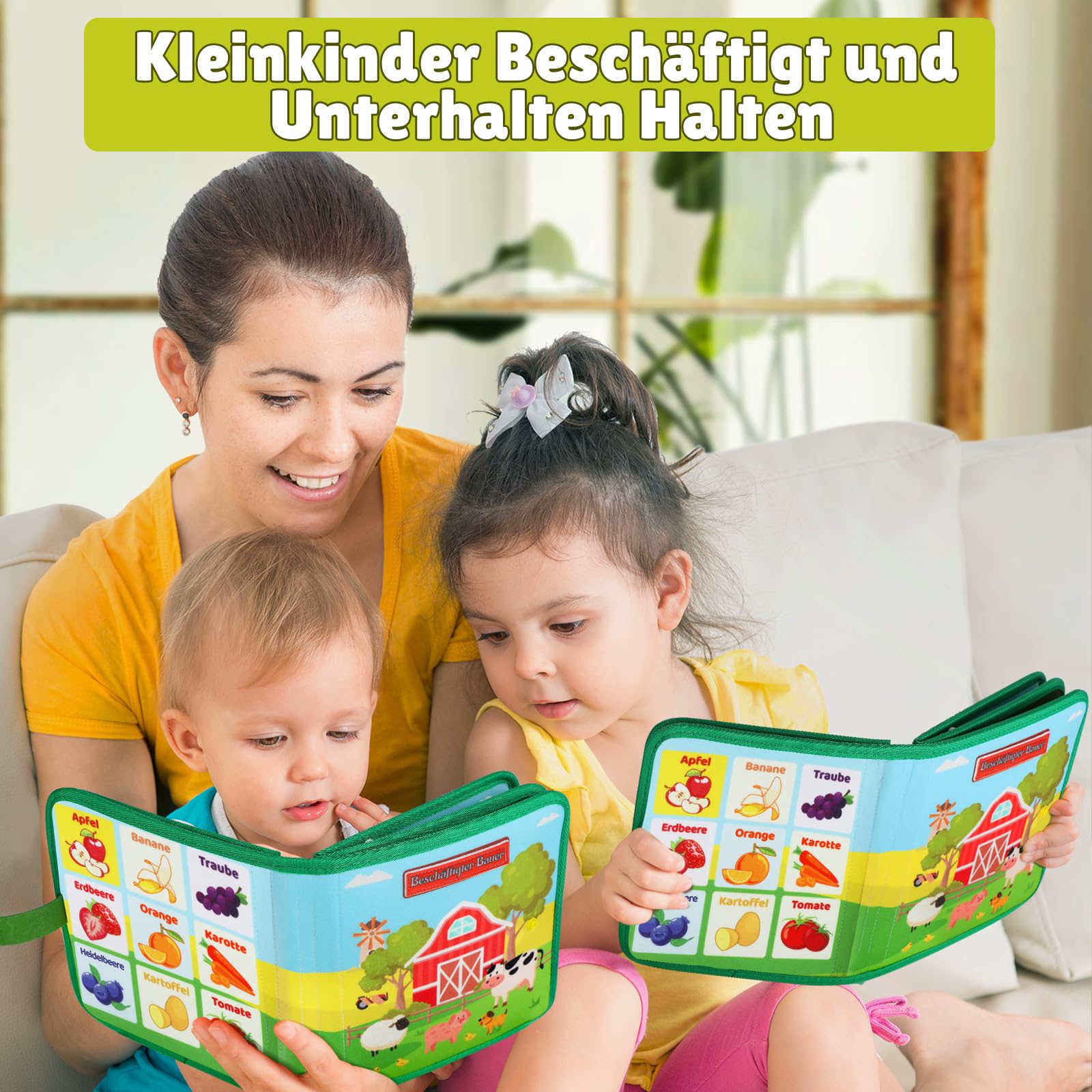 Quanquer Montessori Busy Board Deutsche Spielzeug ab 1 2 3 4 Jahre - Bauernhof Book für Frühe Bildung Auto & Flugzeug Fahrten - Geburtstag Feiertag Ostern Kindertag Geschenke für Kleinkinder