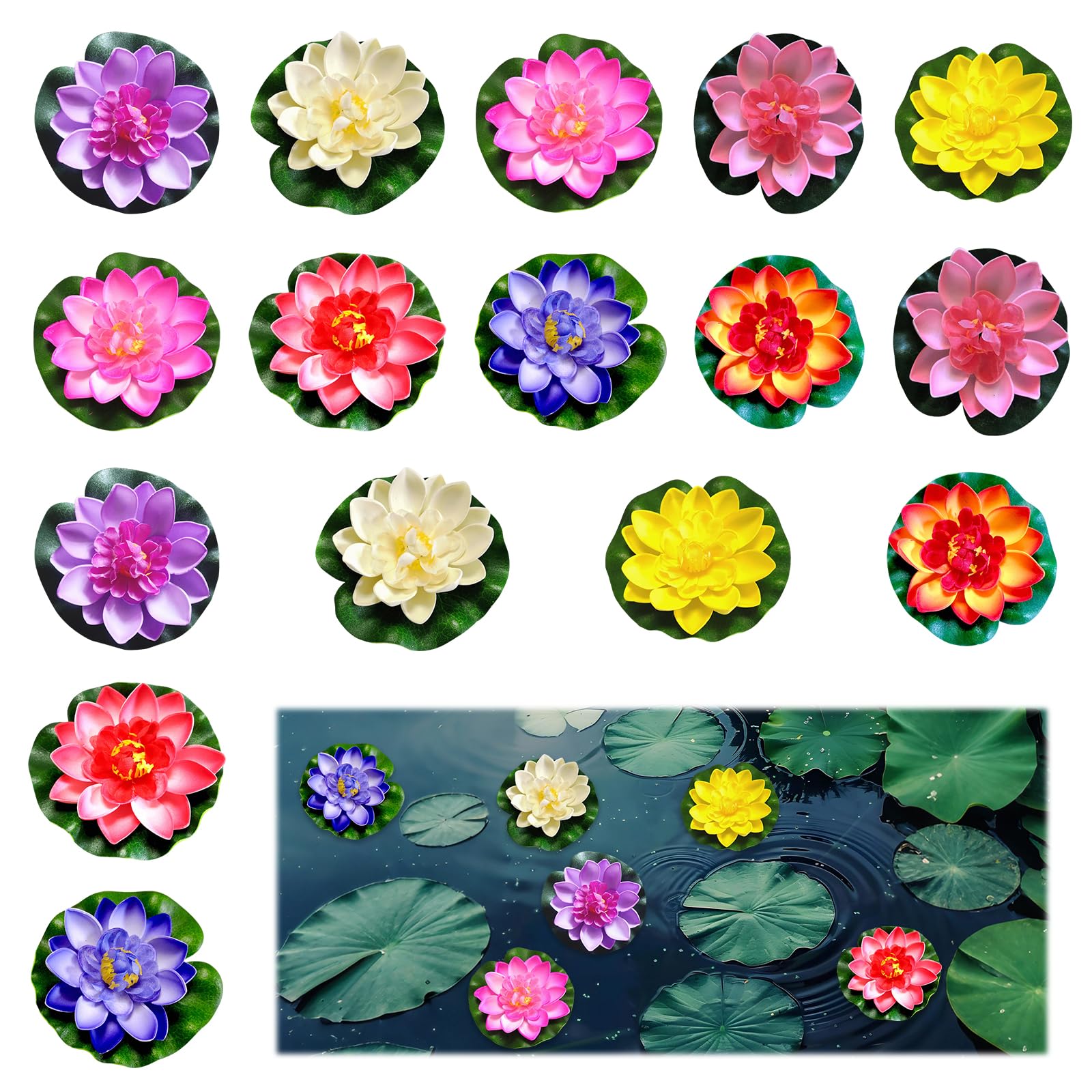 DECHOUS Lot De 16 Fleurs De Lotus Flottantes Artificielles Pour