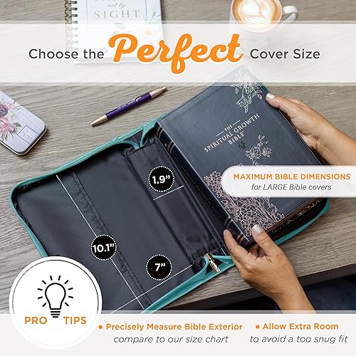 Miniatura 6 de Christian Art Gifts Funda bíblica de moda para mujer, Proverbios 3125, cuero sintético verde azulado, talla L