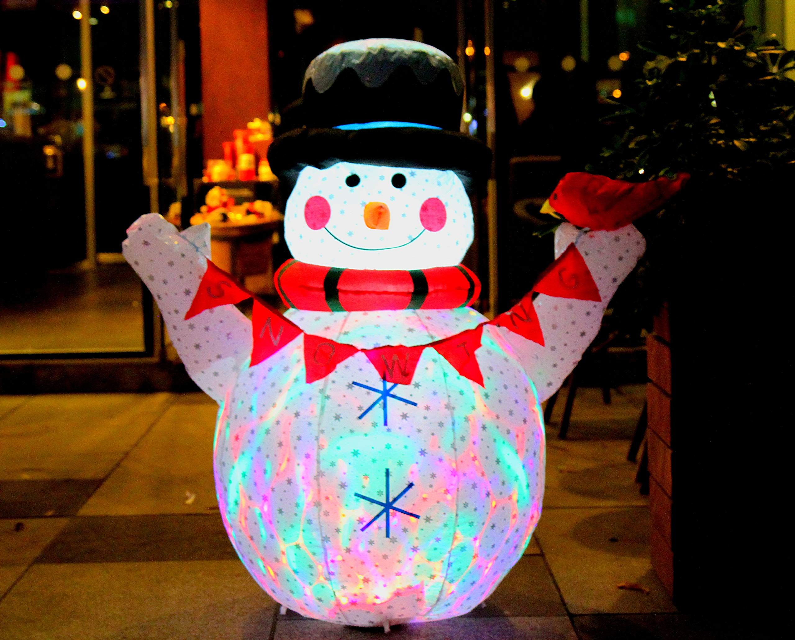 CCLIFE - Muñeco de nieve inflable, decoración navideña, muñeco de nieve, inflable, exterior, interior, LED, con pere Noel y pingüino de Navidad, luminoso al aire libre