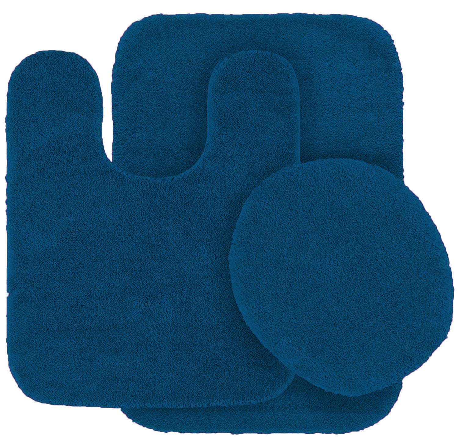 3pc Solid Non Slip Soft Bath Rug Set for Bathroom U-Shaped Contour Rug, Mat and Toilet Lid Cover New# Angela (Royal Blue)