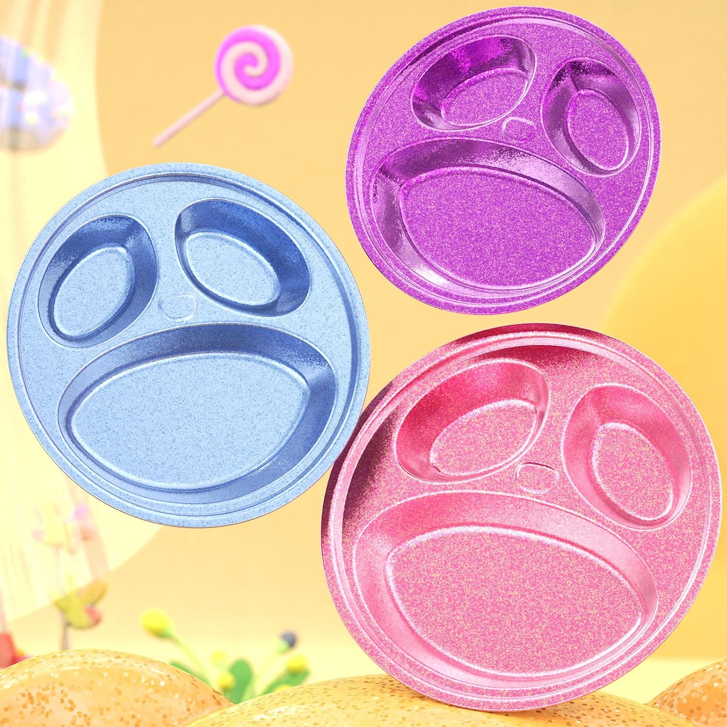 Titanium Kids Plates, Beyond Food-Grade Toddler Plates Naturally Hygienic Baby Plates Balanced Nutrition Smart Divided Portion Control Plate Non - Toxic Appetite Colors Dishwasher Safe 3 Pack