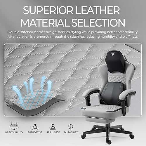 Miniatura 7 de Vigosit Silla de juegos con soporte lumbar de masaje térmico, silla ergonómica para computadora para juegos con cojín de resorte de bolsillo y