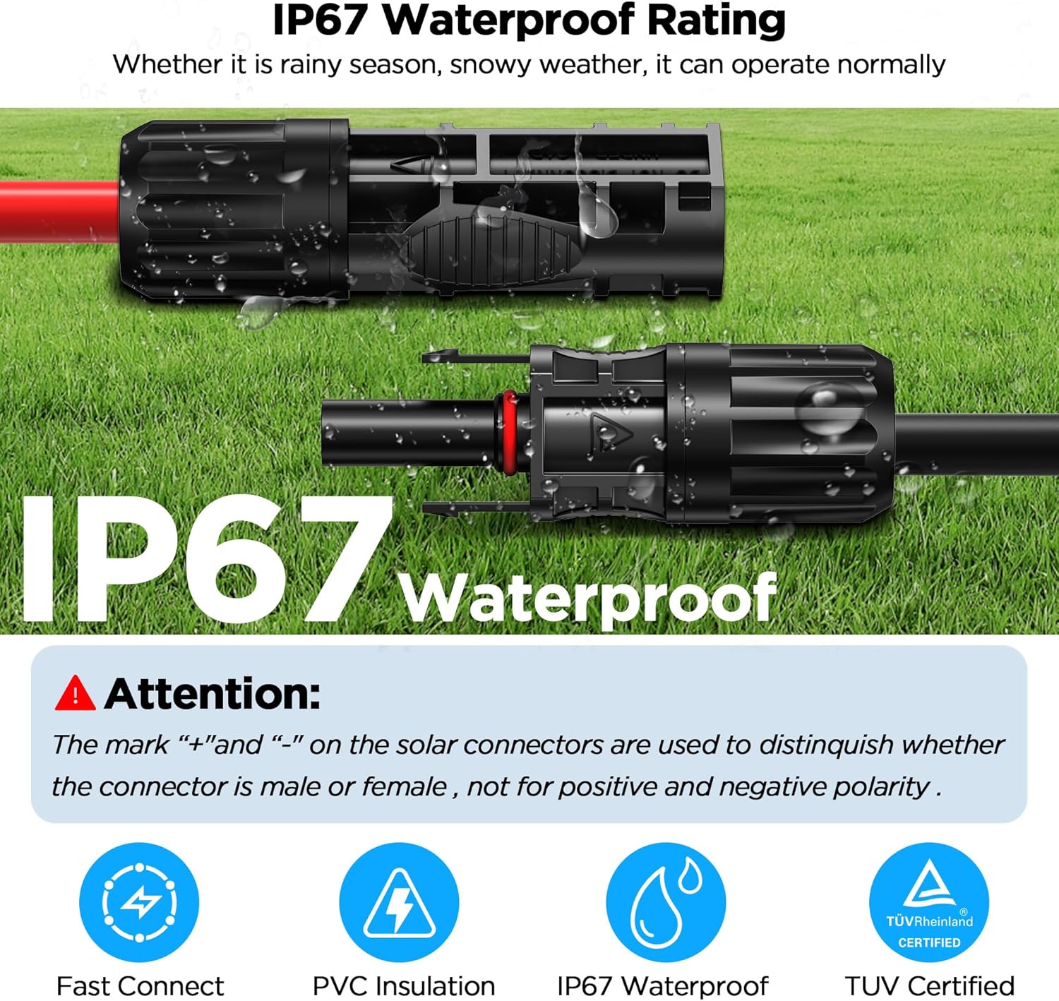 Mc4 Connector Extension Cable(30 Ft/10 AWG), 6mm² Oxygen-Free Pure Copper Core Wiring with Female & Male Waterproof Mc4 Connectors, Compatible with EcoFlow Solar Panel Systems, Set of 2