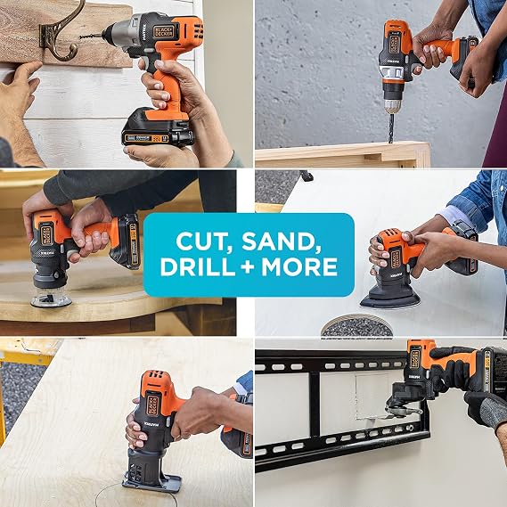 BLACK+DECKER Cordless Drill Combo Kit with Case, 6-Tool with Screwdriver Bit Set, 42-Piece (BDCDMT1206KITC & BDA42SD)