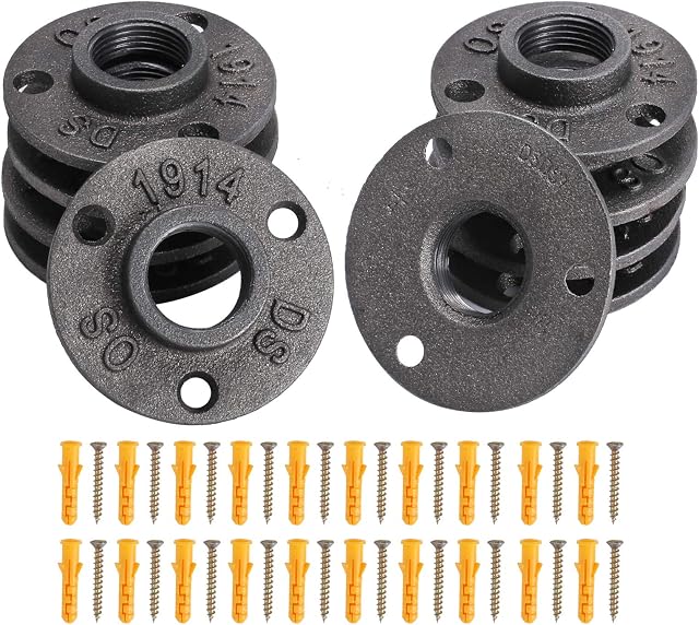 HO2NLE 10 Pcs Floor Flange Pipe 3/4 Inch Malleable Iron Flange Malleable Iron Pipe Fittings with Threaded Hole for Industrial Pipe Vintage Retro Steampunk Industrial Pipe Furniture and DIY Decor