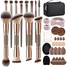 MAGEFY Makeup Brushes 37 Pcs Makeup Kit, Multi-functional Makeup Tool Set with Double-End Powder Blush Eyeshadows Brush Make up Brushes Set Bag,Champagne