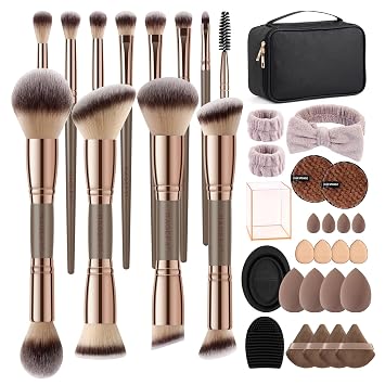 MAGEFY Makeup Brushes 37 Pcs Makeup Kit, Multi-functional Makeup Tool Set with Double-End Powder Blush Eyeshadows Brush Make up Brushes Set Bag,Champagne