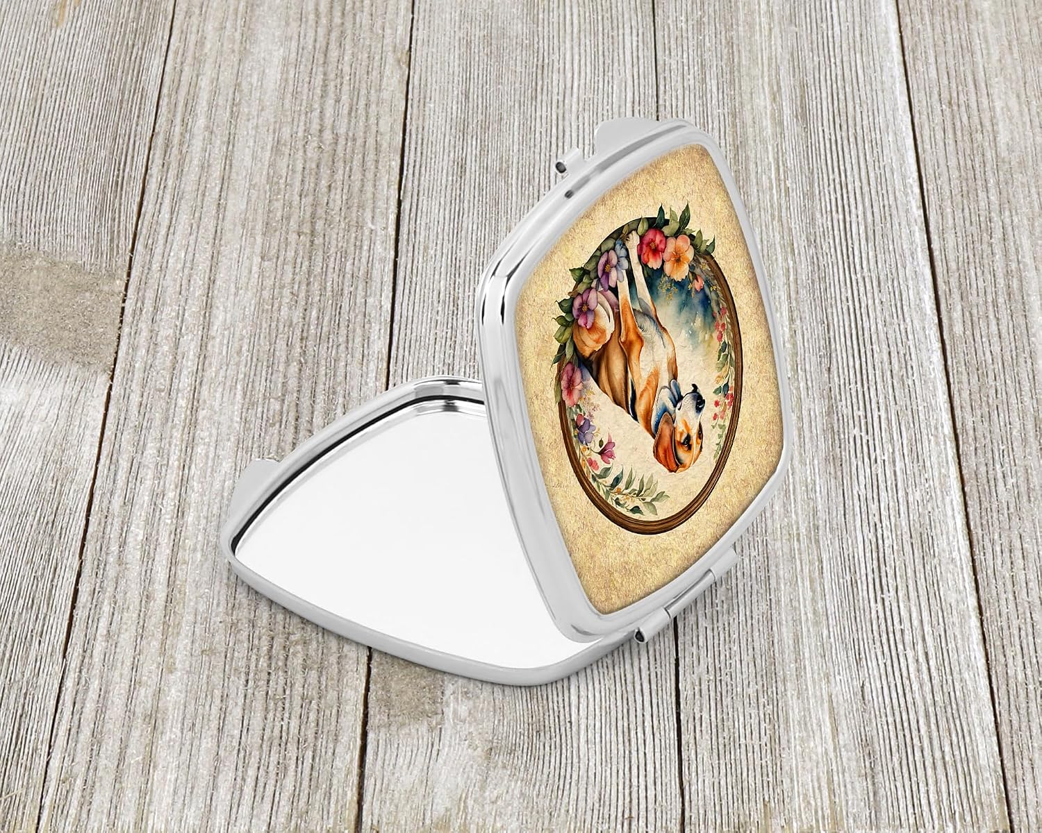 Caroline's Treasures American Foxhound and Flowers Compact Mirror Decorative Travel Makeup Mirror for Women Girls Gifts Pocket Makeup Mirror Folding Handheld image 2