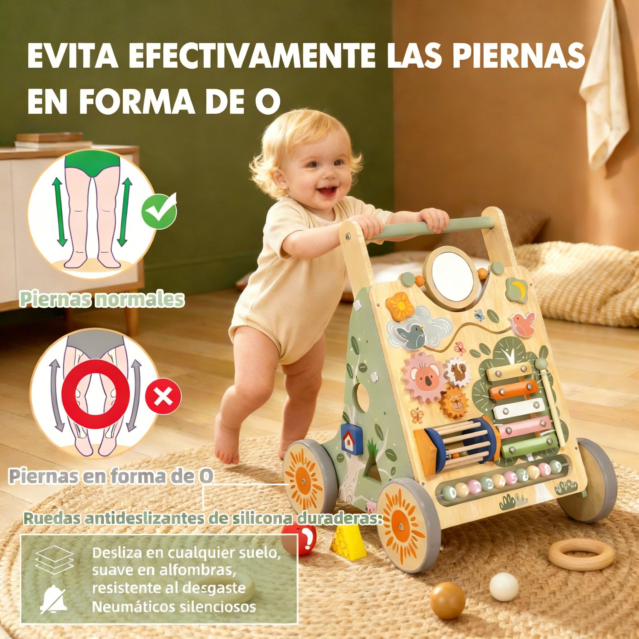 Andador Bebé Madera Montessori, Juguete Primeros Pasos Educativo