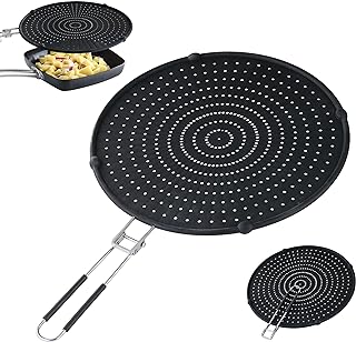 Splatter Guards for Frying, 13 Inch Silicone Grease Splatter Guard, Splatter Screen for Frying Pan with Latest Folding Handle, Cover Oil Splash When Cooking Fried Chicken or Popcorn
