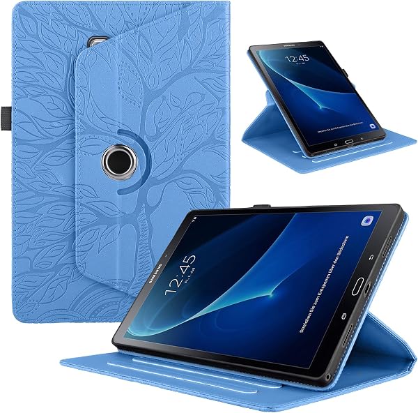 Coque pour Samsung Galaxy Tab A 9.7" (SM-T550/SM-T555) Tablette étuis PU Cuir 360°Rotatif Multi-Angle Stand Flip Protection Housse pour Samsung Galaxy Tab A 9.7" T550 Coque,Bleu Arbres - 1