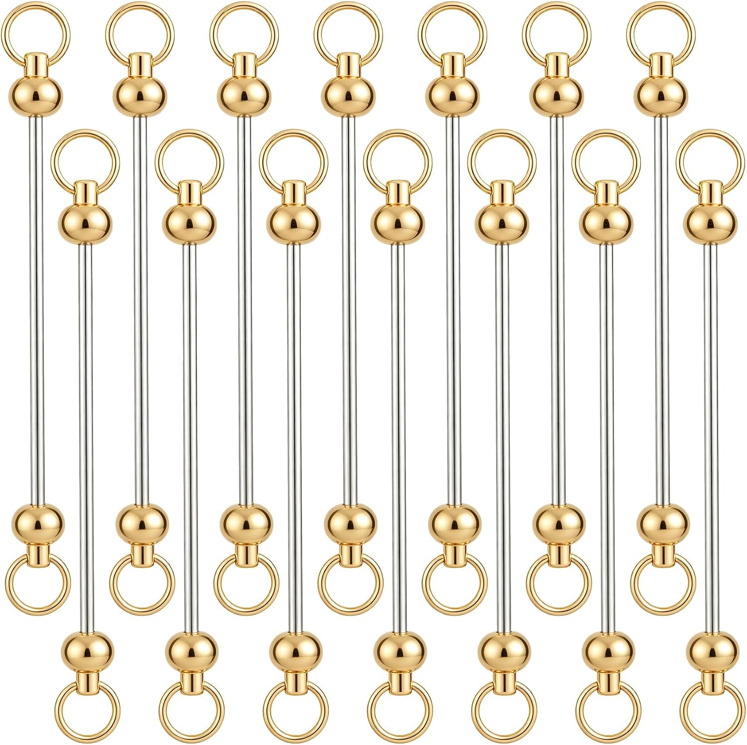Hzopcw 15pcs Beadable Keychain Bar Bulk, Blank Metal DIY Keychain Bars Accessories, Beaded Making Kit Accessories Decorations for Purse Pendant DIY- Silver & Gold