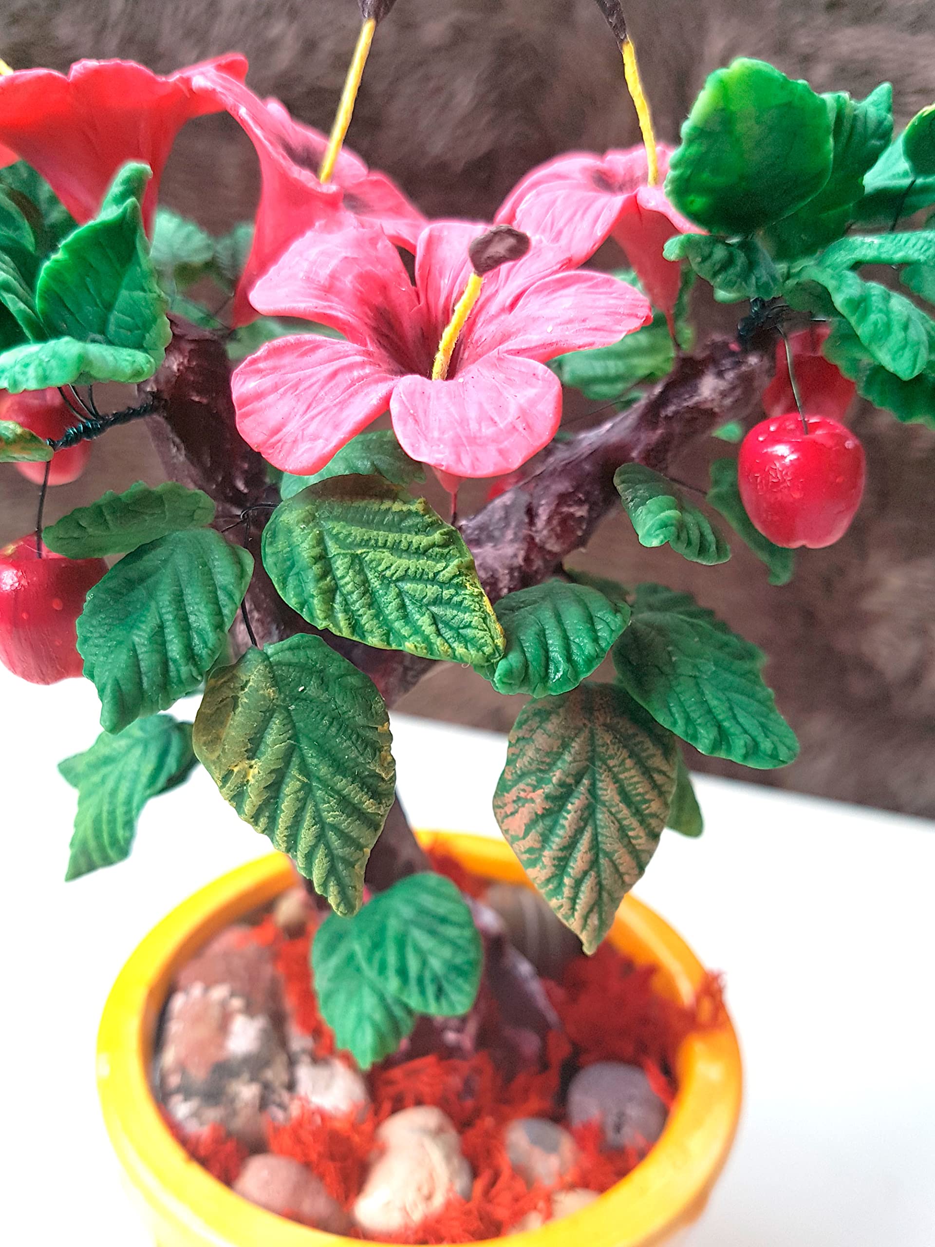 Bonsai de Porcelana Rusa Miniatura Arbol artificial Hibiscus y manzanas regalo y decoración hecho a mano