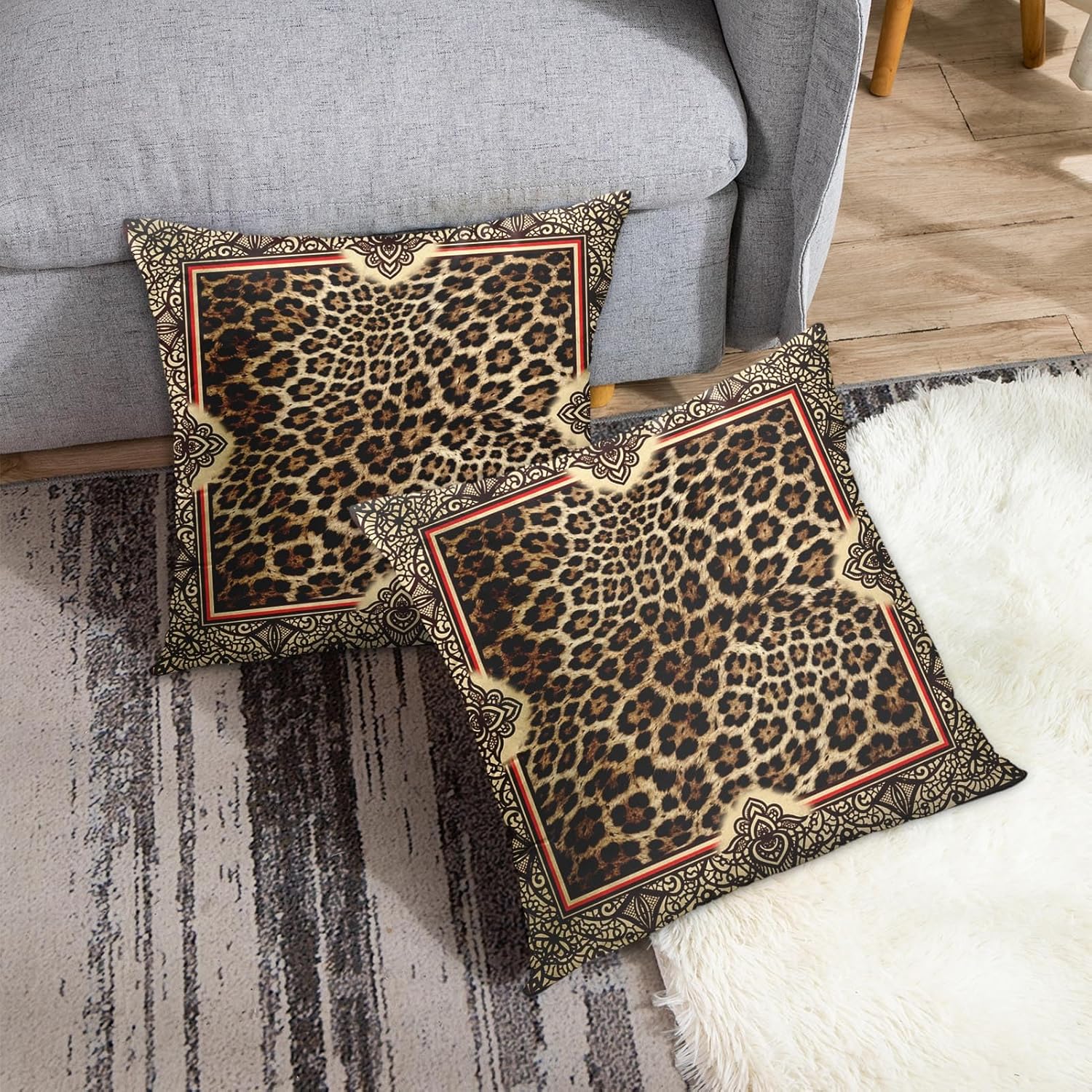 Emvency Set of 2 Throw Pillow Cover Case Beautiful Wild Leo Pattern Leopard Skin Shawl Animal Print Decorative Pillowcase 18"x18"(45cmX45cm) Case Cushion Cover for Bed Couch - Image 4