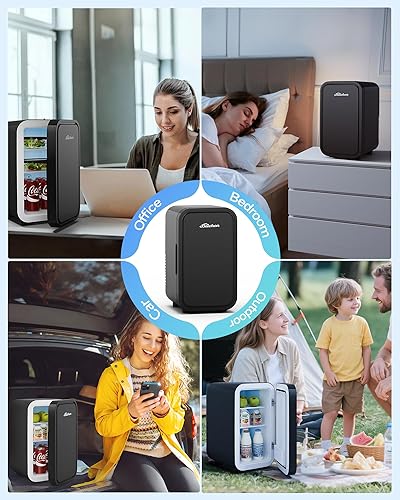 Miniatura 8 de Mini nevera pequeña de 6 litros8 latas para dormitorio, automóvil, oficina y dormitorio, AC100-120 VCC 12 V, enfriador termoeléctrico portátil y