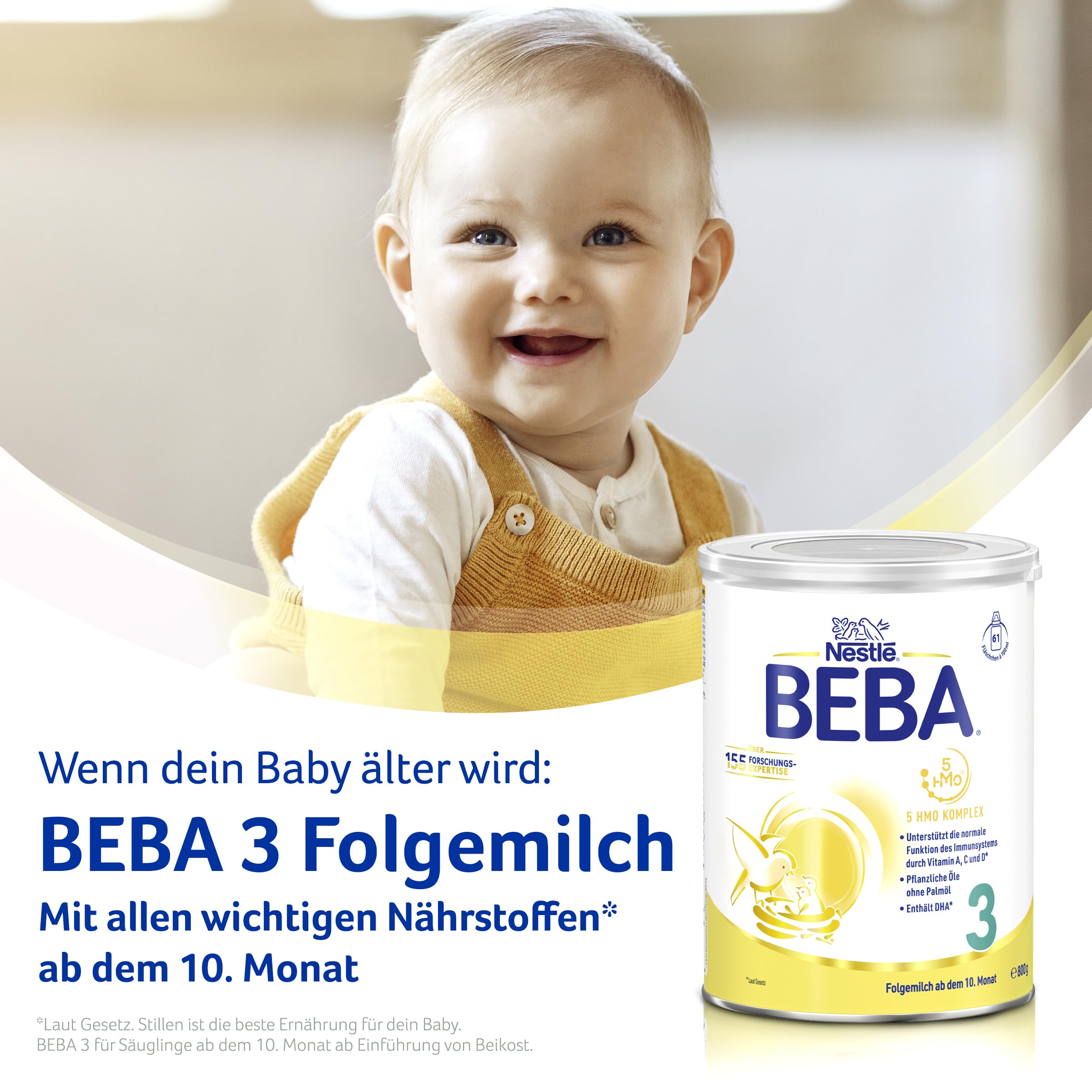 BEBA 2 - Folgemilch nach dem 6. Monat, Mit 5 HMO Komplex, Altersgerecht angepasster Proteingehalt, Nur Laktose, Ohne Palmöl, Ohne Fischöl, Babynahrung, Baby-Milchpulver, 6er Pack (6 x 800g)
