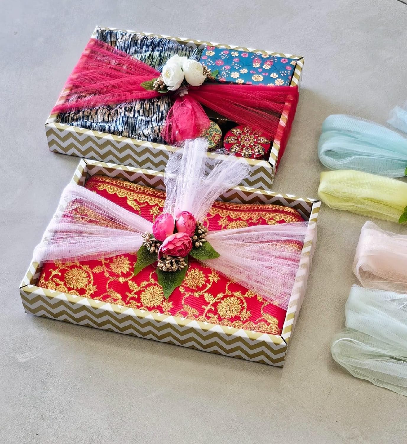 Net Bands with Flowers - Wedding & Gift Decor -2