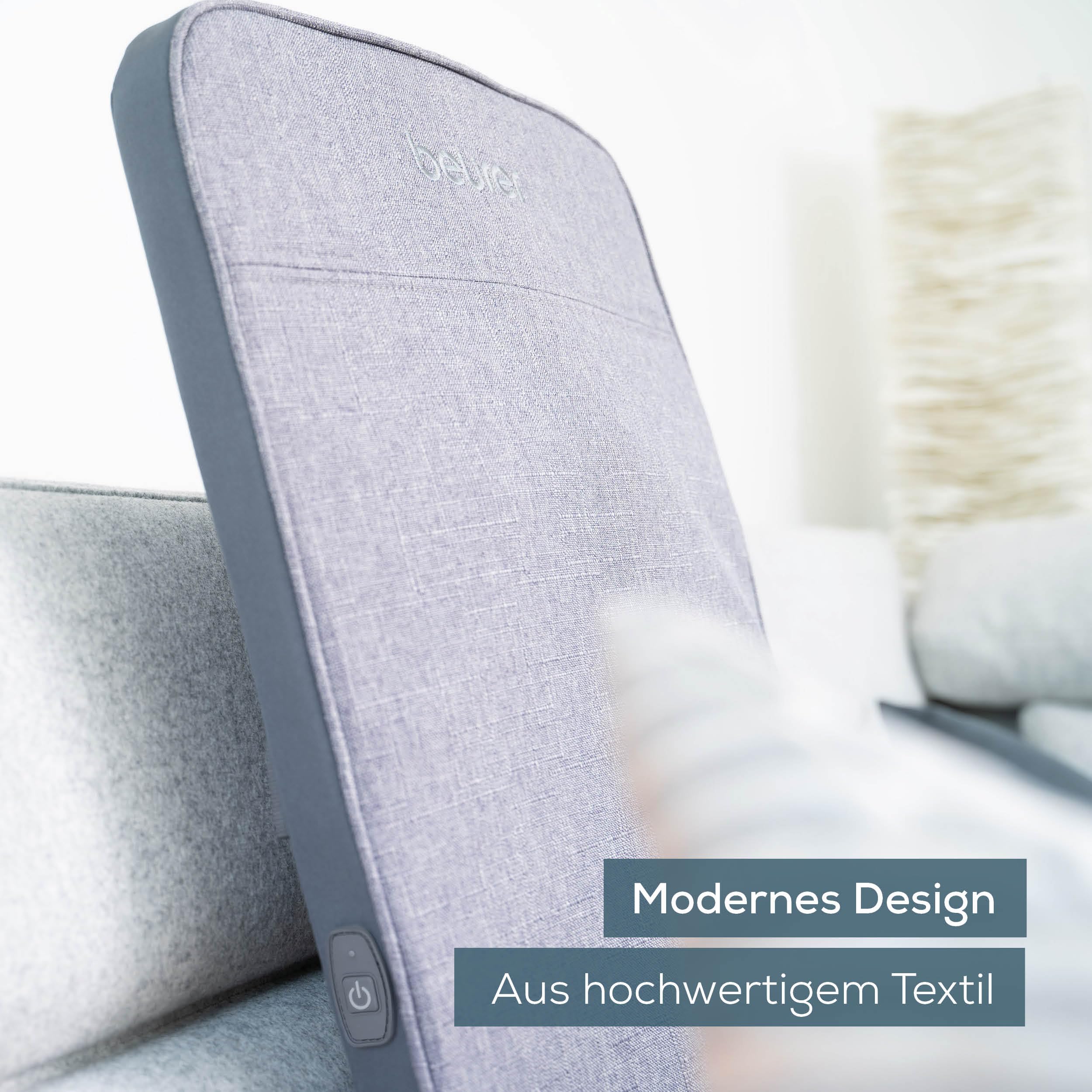 Beurer MG 202 Shiatsu-Massagesitzauflage, Shiatsu-Massage für zu Hause und im Büro, 2 Intensitätsstufen, schmales Rückengehäuse, für Sessel, Sofas und Bürostühle geeignet, modernes Design, hellgrau