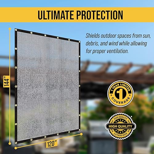 Miniatura 2 de AdirPro Lona de malla de punto resistente, 10 x 12 pies, lona negra con ojales para parques infantiles, porche, patio, patios traseros, piscinas,