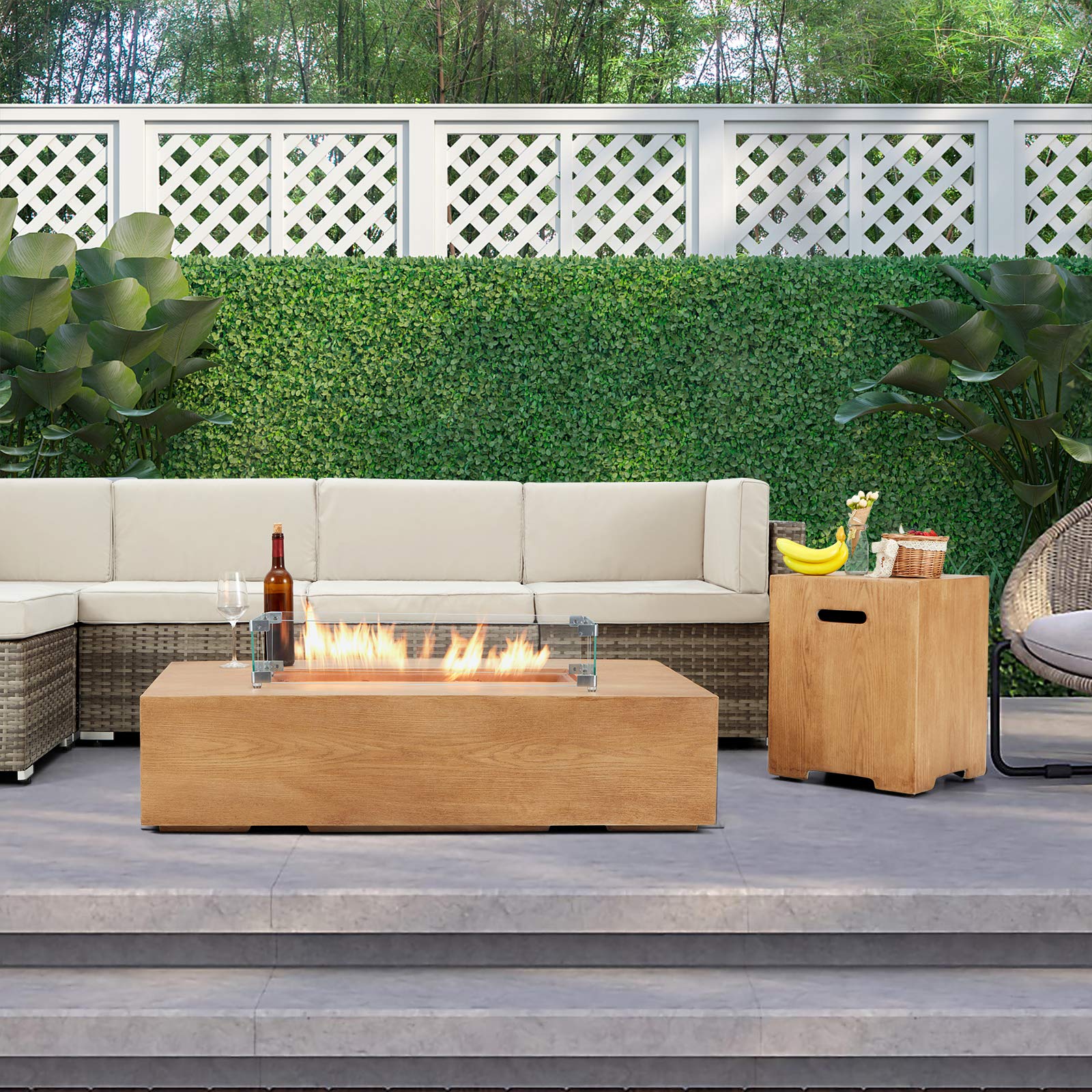 ECOTOUGE 48Inch 2Piece Outdoor Propane Gas Fire Pit Table, 50,000 BTU