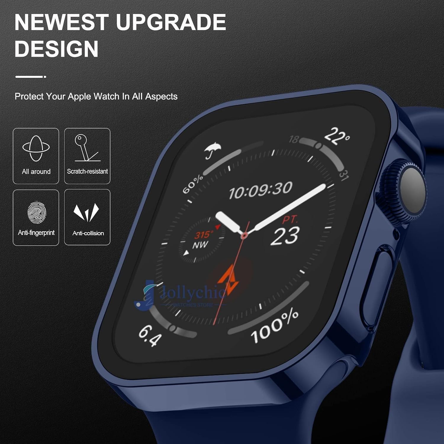 Waterproof Watch Case Tempered Glass for Apple Watch Serie 8 7 Cover 40mm 44mm 41mm 45mm Protector Straight Edge IWatch 6 SE 5 4 (Color : Gold, Size : 45MM)