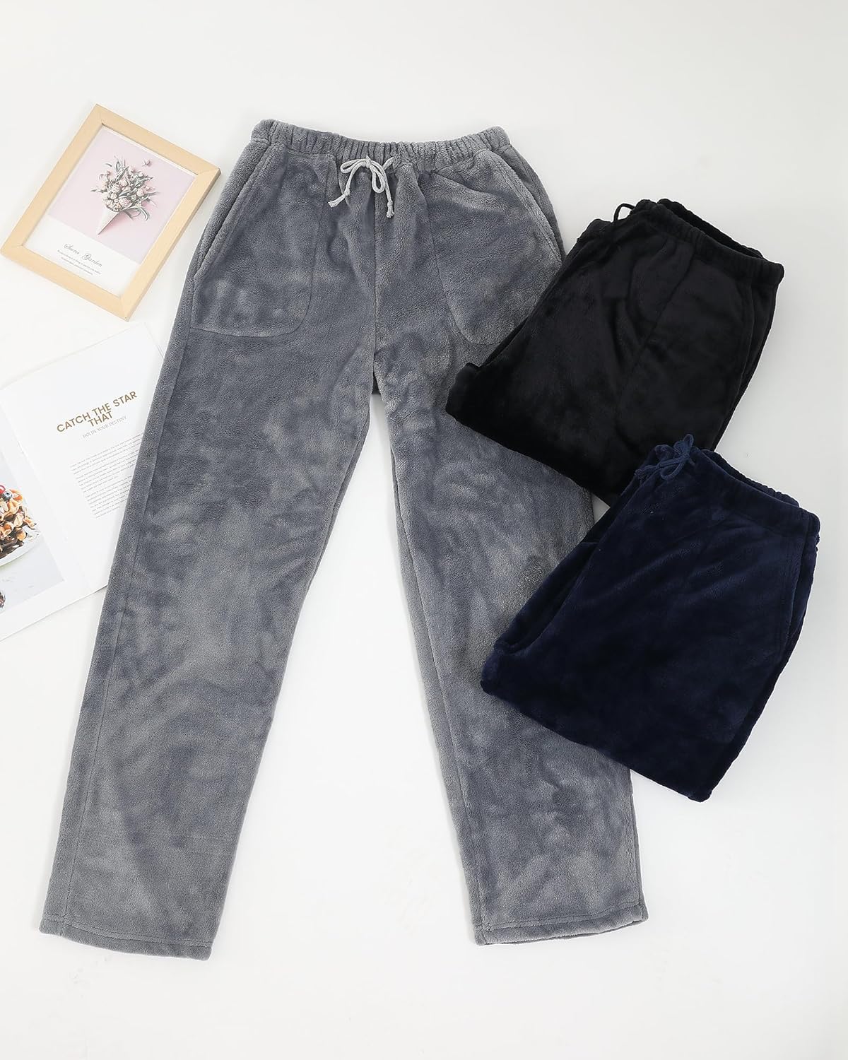3 Pack Men Plush Warm Pajama Pants Fluffy Soft Fleece Lounge Sleepwear Fluffy Soft Fleece Sleep Pant with Pockets - Image 6