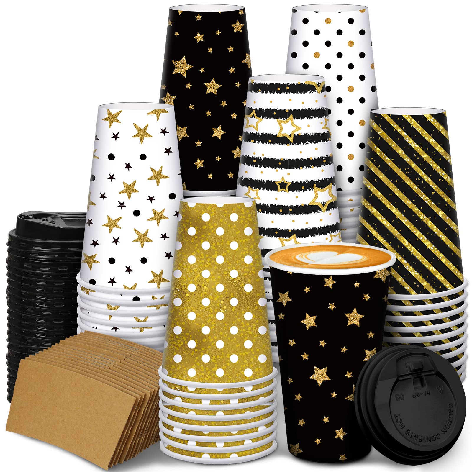 Sosation Christmas Paper Coffee Cups with Lids and Sleeves 16 oz Disposable Hot Cocoa Party Paper Cups for Hot Chocolate Bar Accessories (, 60 Set)