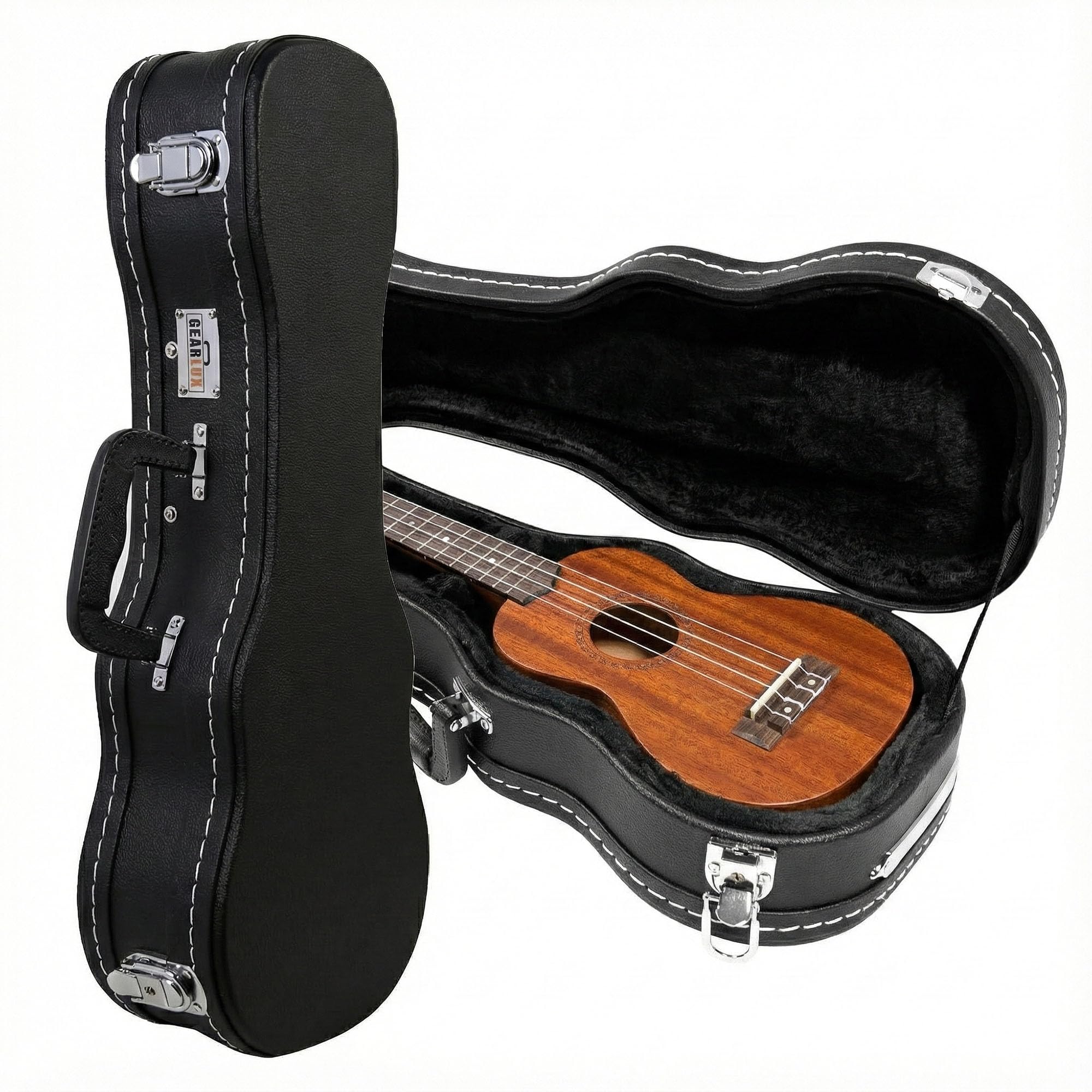 Gearlux Funda de madera para ukelele soprano negra