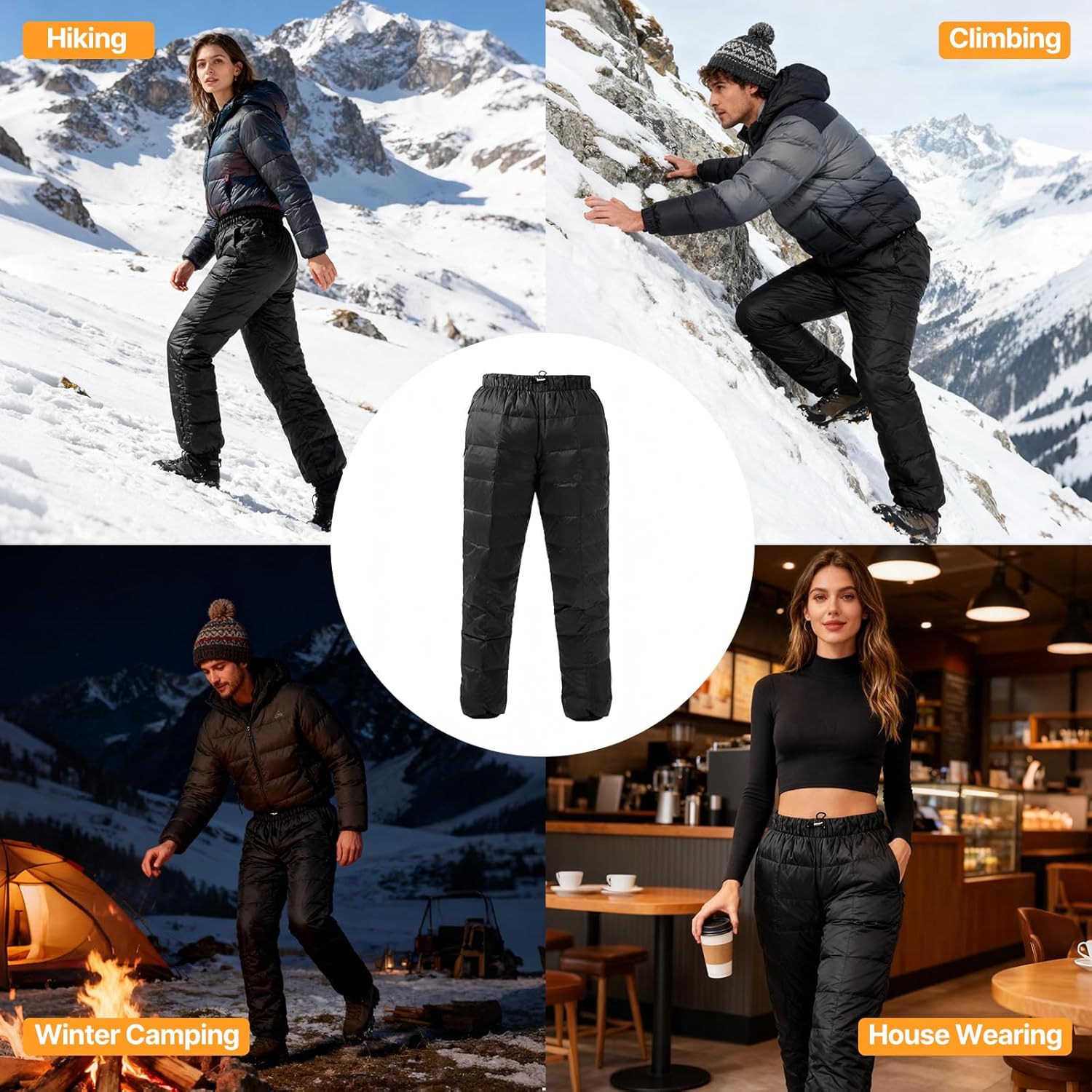 Down Pants, Men's Winter Warm Loose Utility Puffer Pants, Outdoor Insulation Compression Ski Snow Pants - Image 2