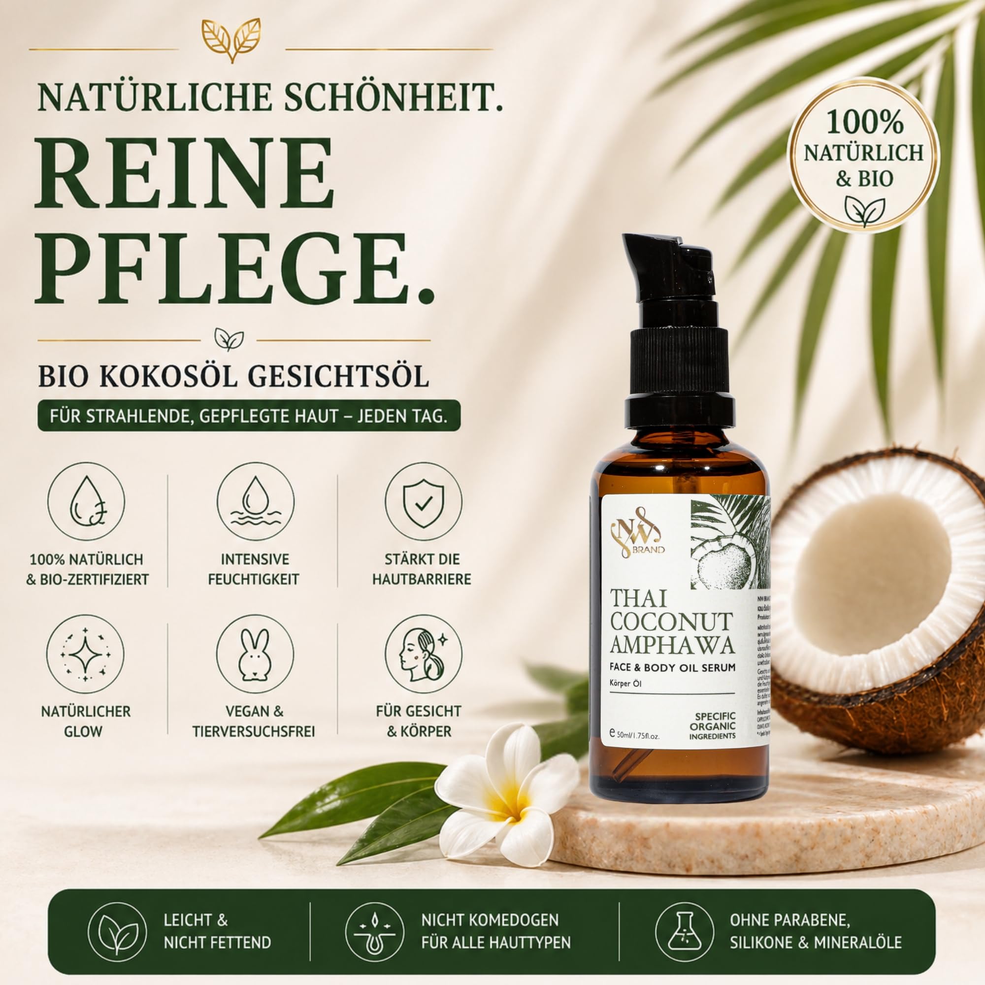 Körperöl für trockene Haut | mit MCT-Kokosöl, Vitamin C und E | schnell einziehend 1 Liter