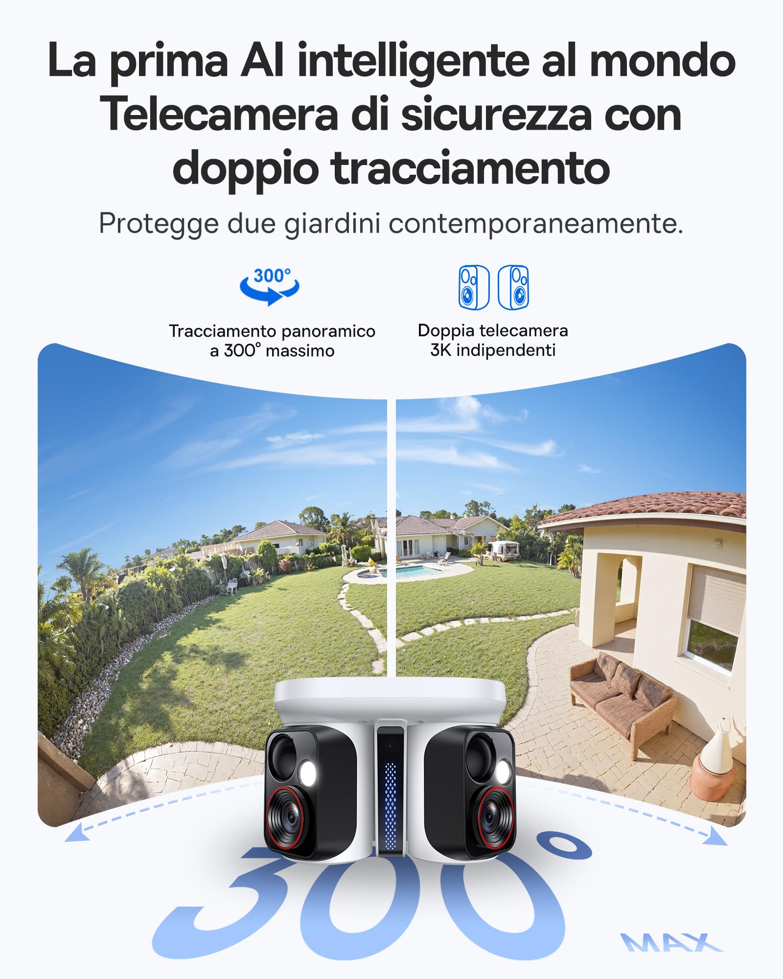 Baseus Security X1 Pro Telecamera di sorveglianza esterna – prima telecamera di monitoraggio intelligente, monitoraggio a 300°, visione notturna, batteria solare con rilevamento AI, pattuglia | Rilevamento AI, visione notturna, telecamera solare per auto