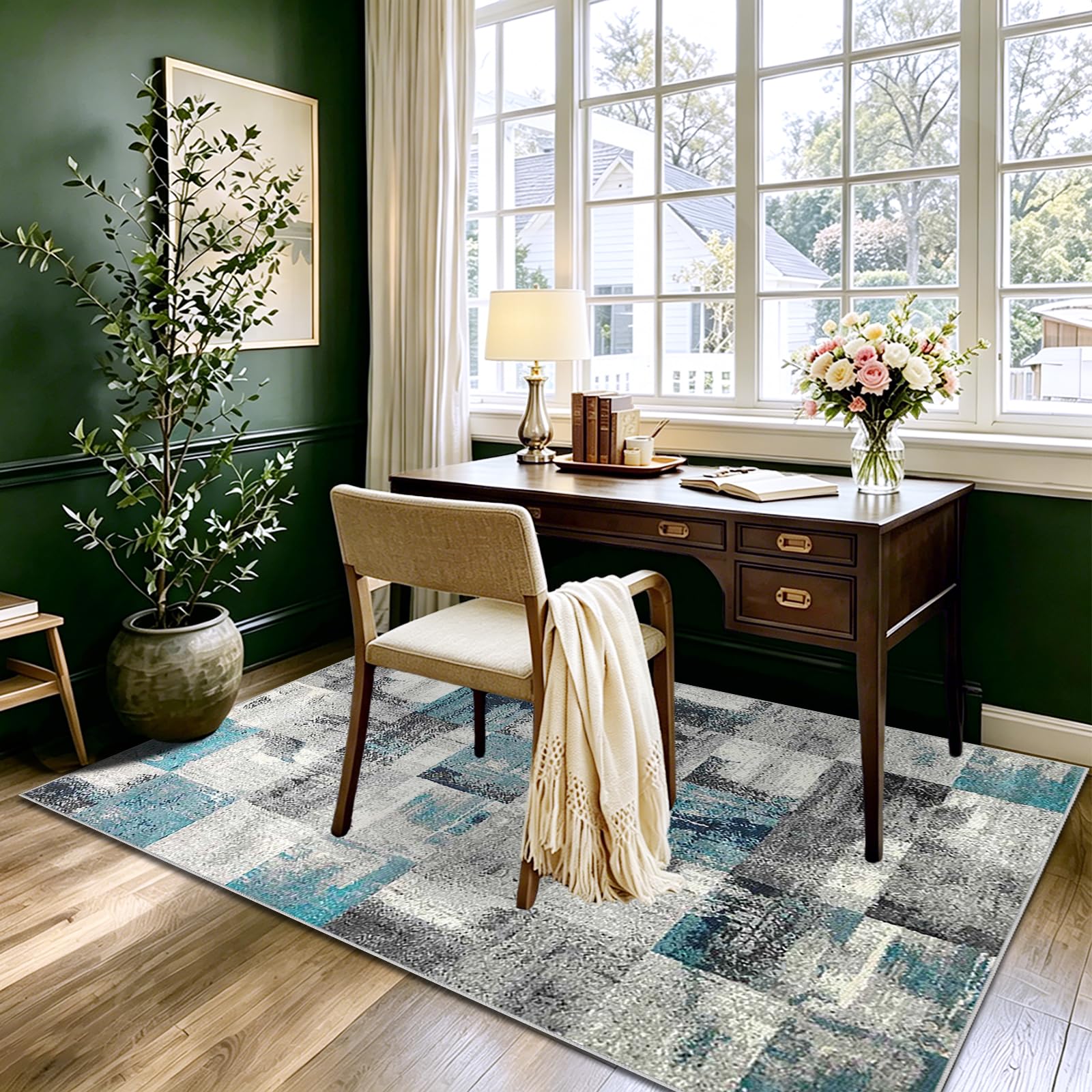 Tappeto Salotto Antiscivolo Tappeti a Pelo Corto Tappeti Camera da Letto Tappeto Soggiorno Tappeti Lavabile in Lavatrice Carpet Moderno Geometric Rombo Carpet Cameretta Ufficio 130 x 140cm