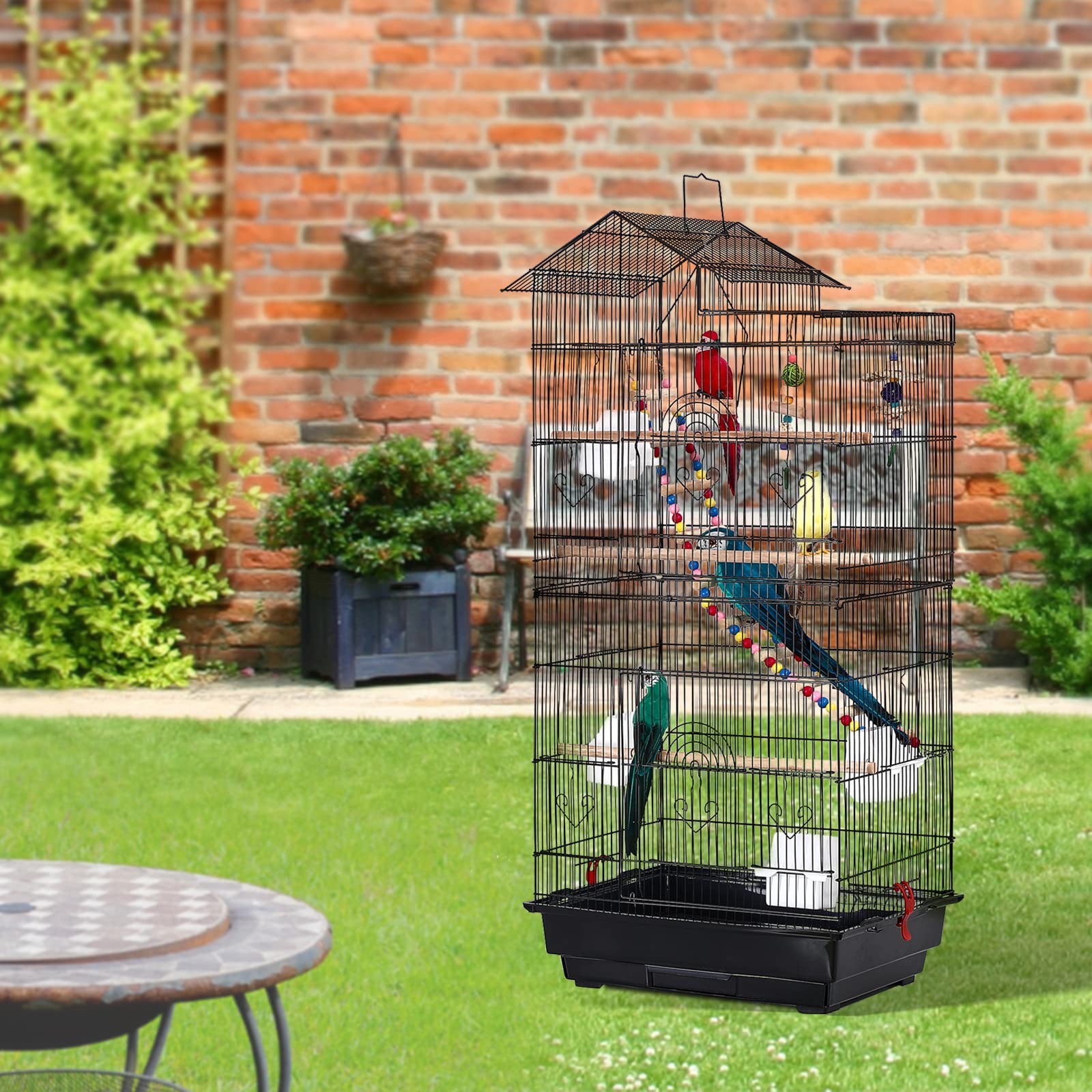 UISEBRT Jaula para pájaros con juguete de jaula - Gran aviario para pájaros, casa de aves de metal, jaula para pájaros para pinzones, canarios, periquitos, negro (Tipo A, 46 x 35.5 x 99 cm)