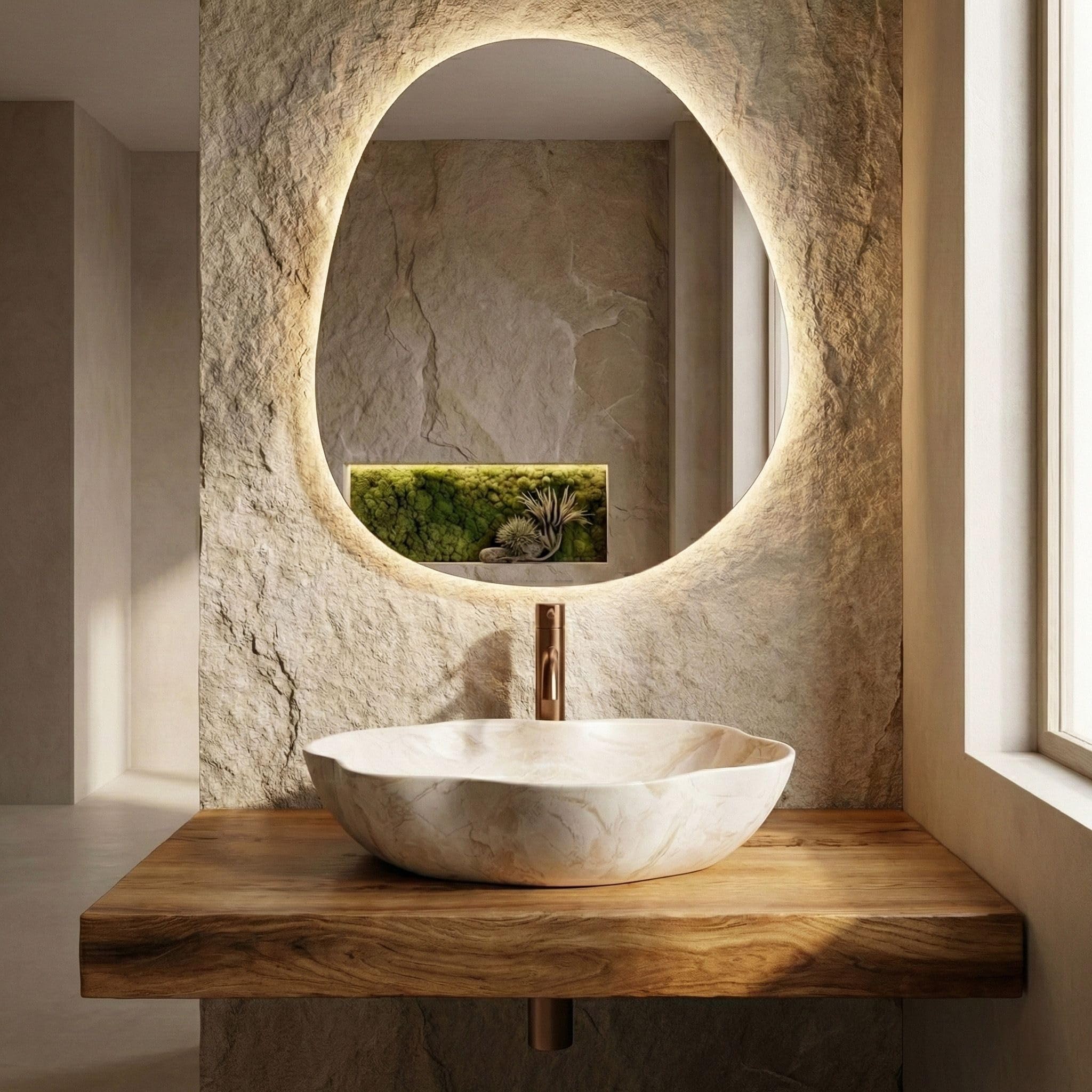 Rea - Lavabo Da Appoggio, Pearl Kallisto, Beige, Pietra Artificiale