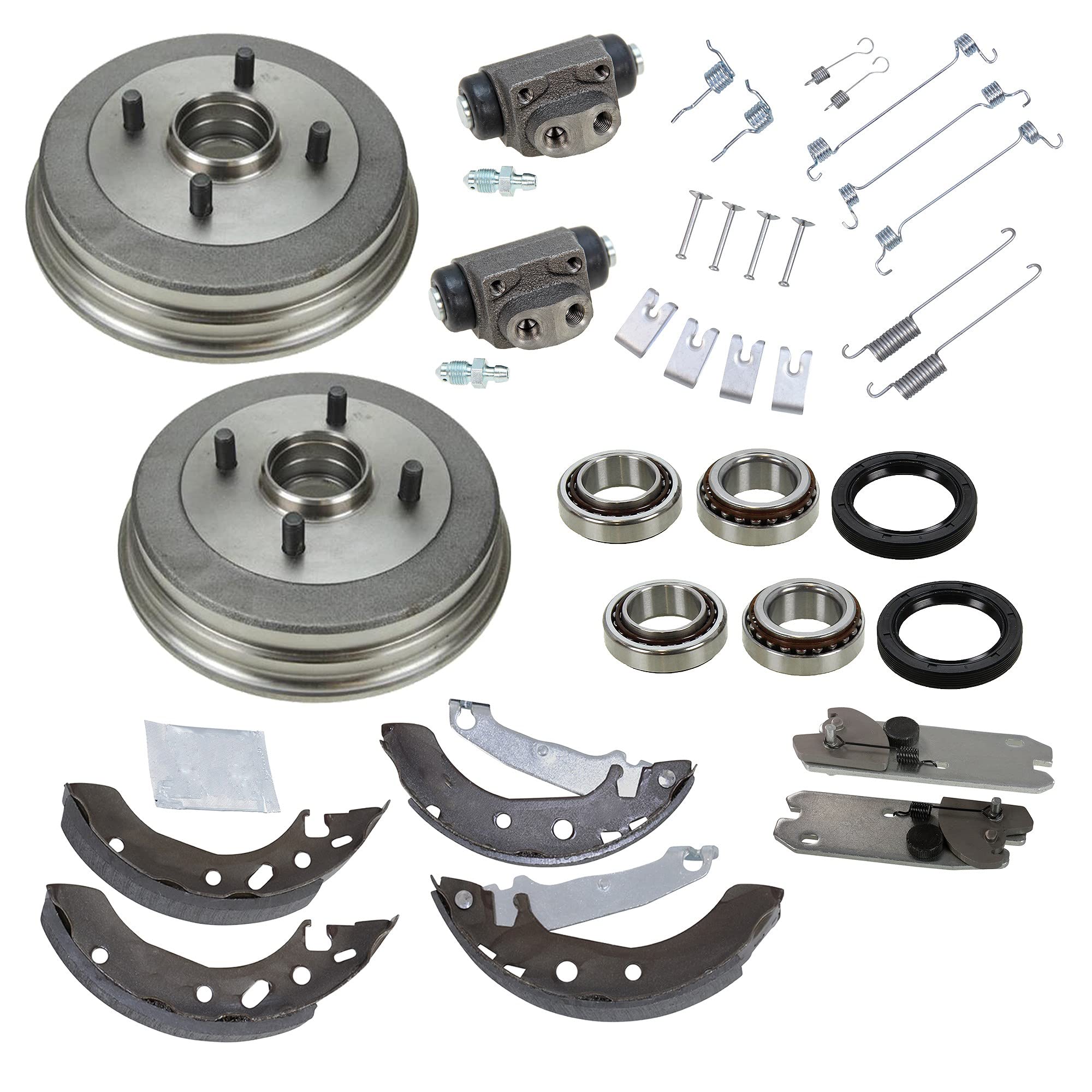 BESTPRICE Kit de freno del eje trasero incl. 2x tambor de freno 4x zapatas de freno 1x kit de montaje 2x ajustadores de zapatas de freno 2x cojinetes de rueda Compatible con FORD FIESTA Mk4,PUMA