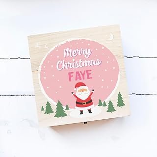 Personalised Colour Printed Christmas Eve Box Gift - Blue or Pink Happy Santa Design - Treat Box, Reusable, Memory Box, Keepsake, Gift Idea!