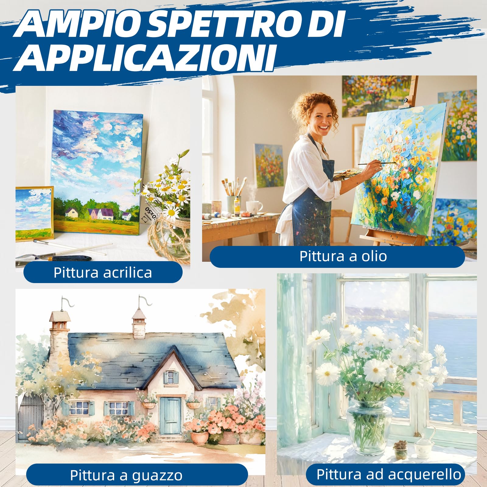 Rotolo di tela in puro cotone, 280 g/m², tela pesante per stampa a colori ad alta definizione, adatto per pittura acrilica, a olio e a getto d'inchiostro. (100 cm x 10 m)