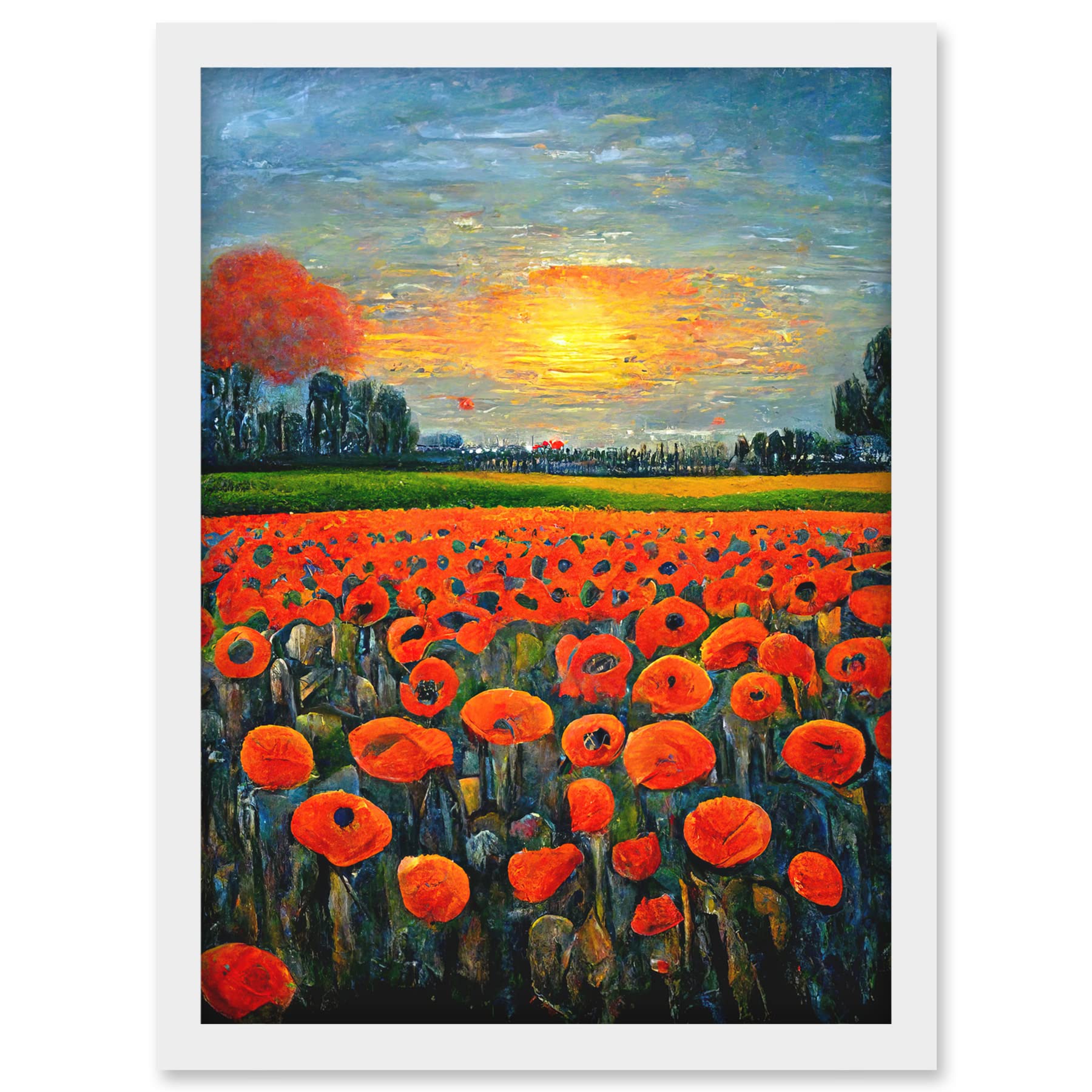 Doppelganger33 LTD Flanders Field At Sunset Expressionism Oil Paint Poppy Flowers Artwork Framed A3 Wall Art Print