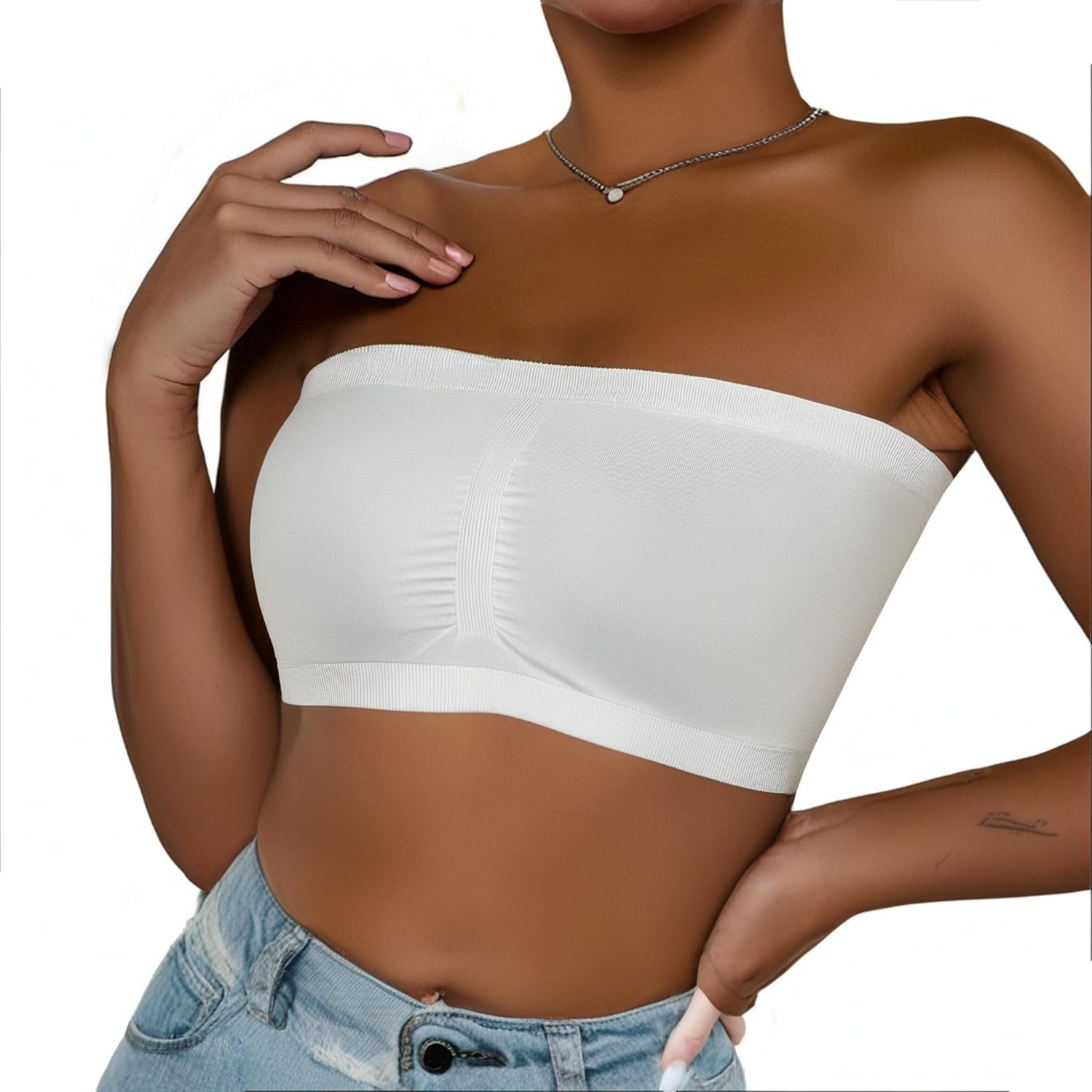 Women's Strapless Bras Seamless Stretchy Bandeau Non-Padded & Comfort Fit,4 Pieces in Multi Color - Image 6