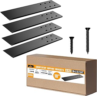 18" Heavy Duty Flat Countertop Support Brackets 4 PCS, 300 lb 1/4" Steel - Hidden Flush-Mount Corbel | Matte Black Powder-Coated with Screws for Quartz Granite Wood Laminate Kitchen Island Bar Tops