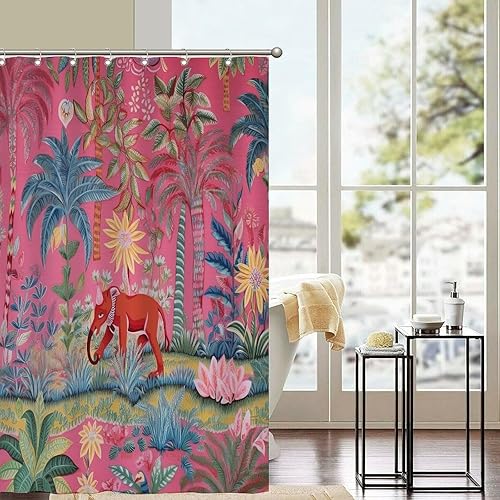 Miniatura 516 de Cortinas de ducha de baño con ganchos, 72 x 92 pulgadas, cortina de ducha de tela impermeable con diseño de flores y pájaros, cortina de ducha