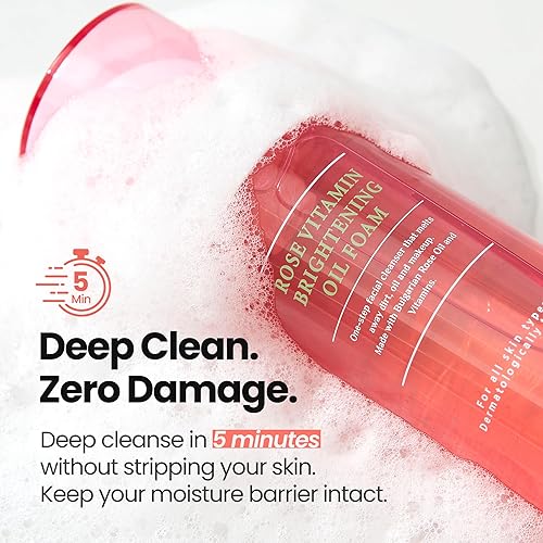 Miniatura 5 de K-Beauty Aceite de vitamina de rosa para espuma, limpiador facial coreano todo en uno a base de aceite, minimizador de poros y removedor de puntos