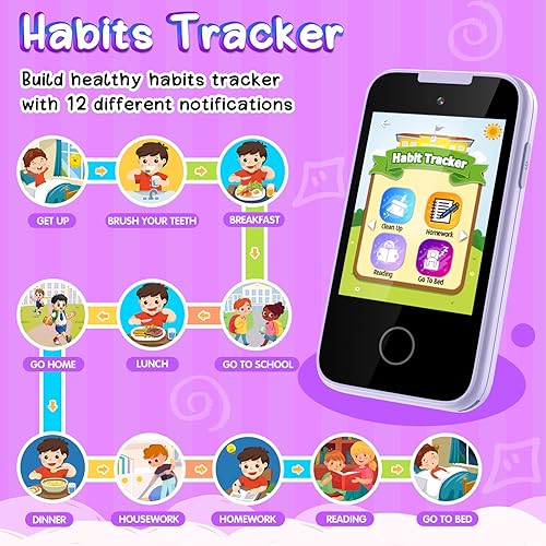 Vista 6 de Juguete de teléfono inteligente para niños de 3, 4, 5, 6 años, pantalla táctil, cámara dual con linterna de música, juegos de alarma del alfabeto