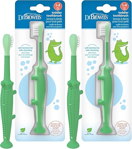 Vista 64 de Dr. Brown's Otter - Cepillo de dientes para niños pequeños, cerdas suaves con ventosa para almacenamiento, sin BPA, edades de 1 a 4 años, paquete