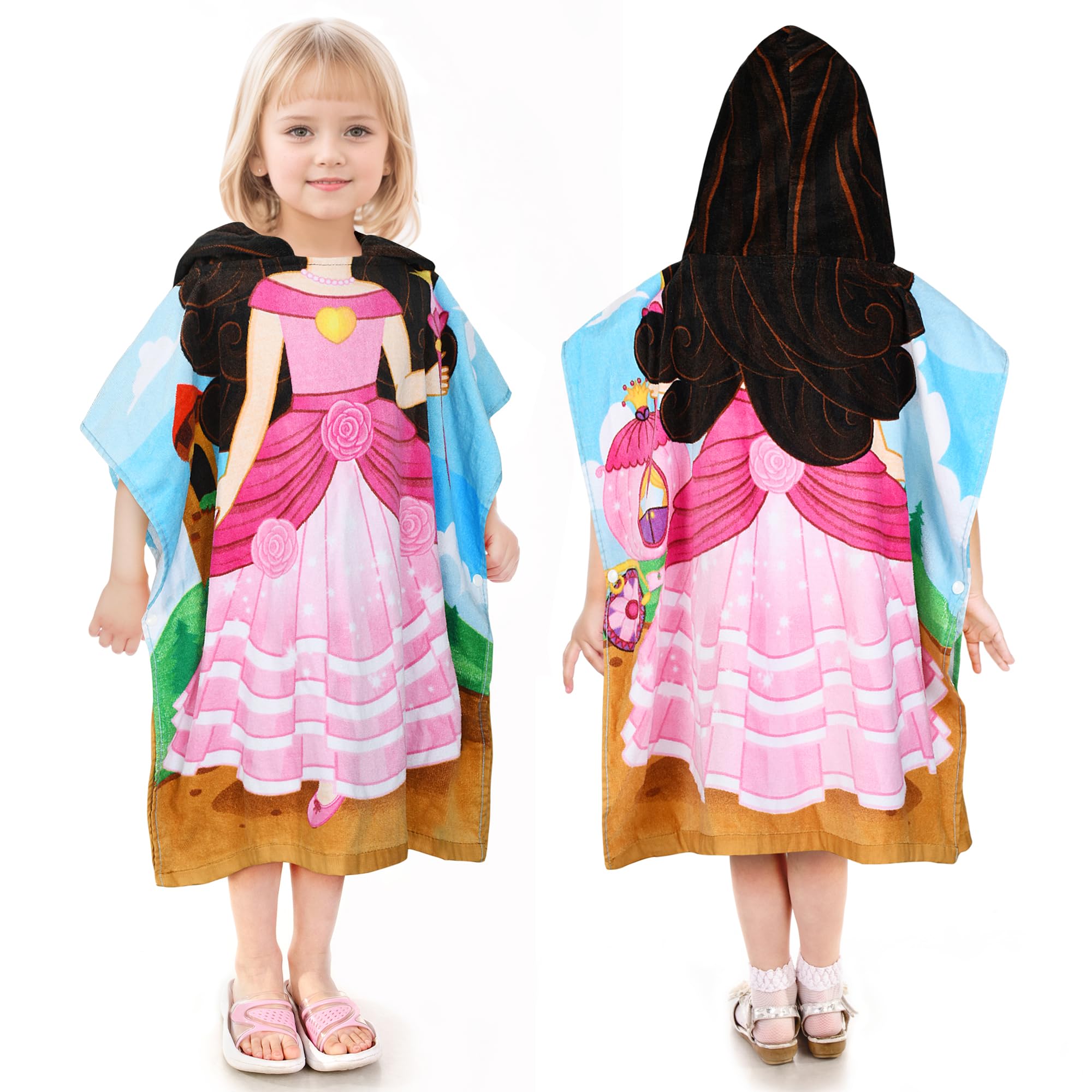 Kato Tirrinia Prinzessin Badeponcho Bademantel Kapuzenhandtuch Kinder Mädchen Frottee, Badetuch Handtuch Badehandtuch Strandtücher Handtücher Baumwolle Camping Surf Strand Poncho Kinder, 60 x 60