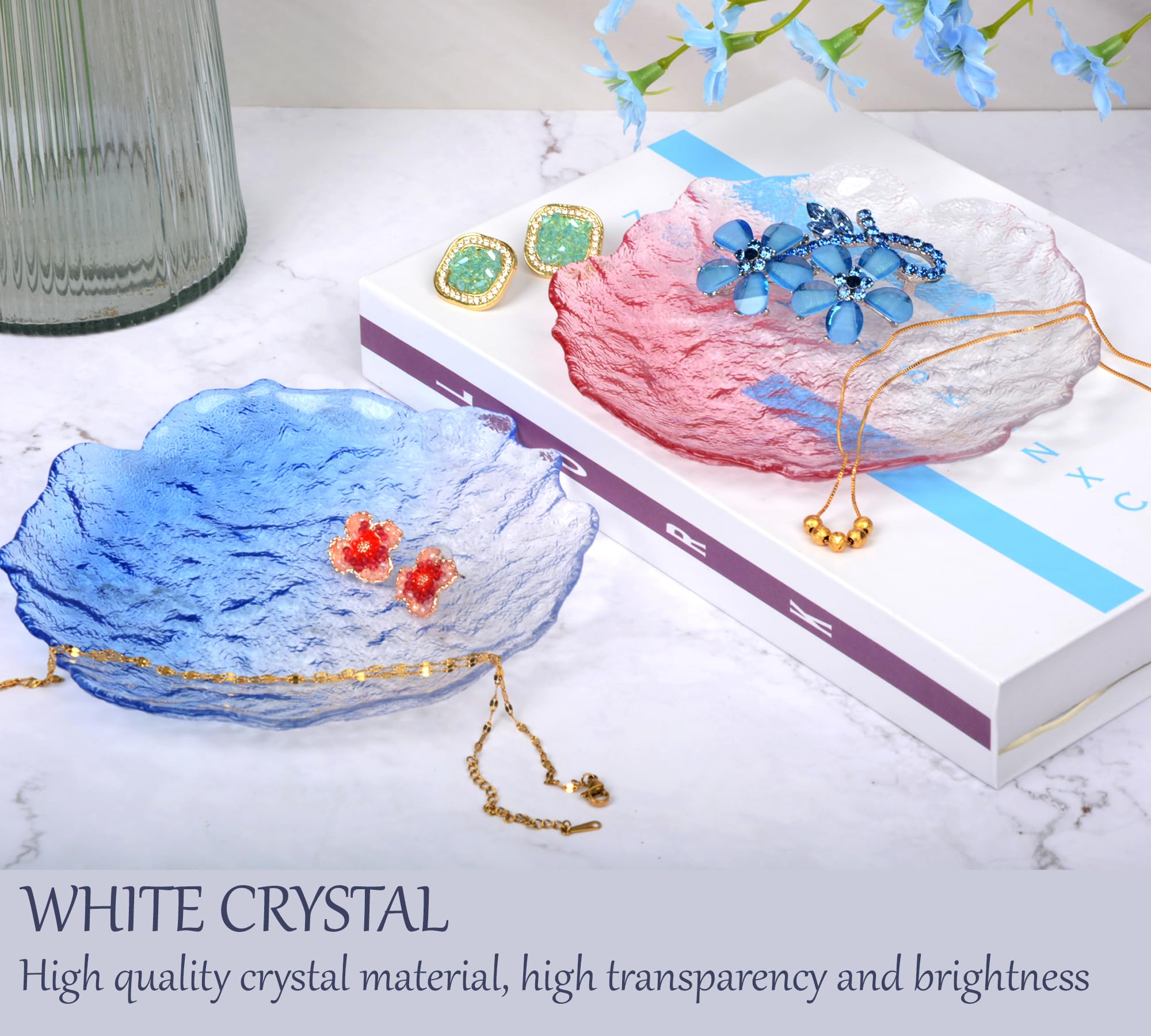 Lot De 2 Plateaux à Bijoux En Verre Cristal - Décoratif Pour Rangement De Bagues, Boucles D'Oreilles, Clés - Diamètre 15 Cm, Hauteur 1.8 Cm